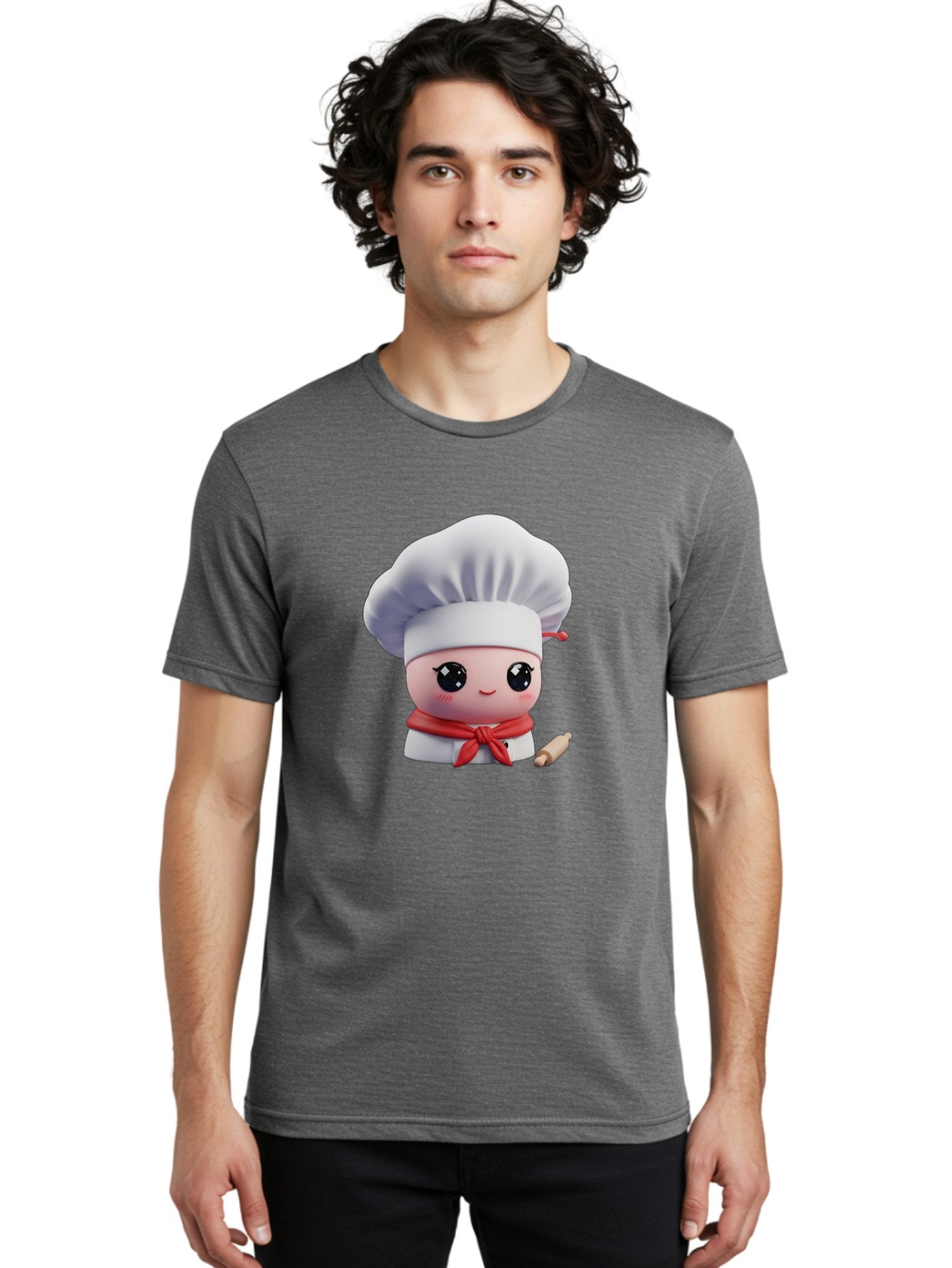 Chef-Character-4 Men'S Graphic Tee, 100% Cotton, Comfortable Casual Summer Wear, Machine Washable, Cartoon Chef Character, Cute Chef Illustration, Chef Hat, Red Scarf, White Uniform, Cooking Utensils, Kitchen Theme, Adorable Chef, Pastry Chef, Bac813 25