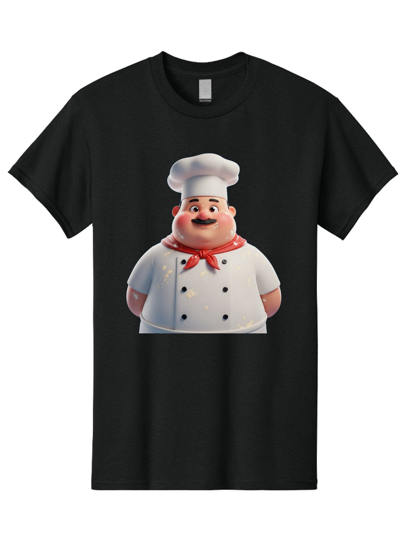 Chef-Character Men'S Graphic Tee, 100% Cotton, Comfortable Casual Summer Wear, Machine Washable, Cartoon Chef, White Chef Hat, Red Neckerchief, Mustache, Chef Coat, Cooking, Culinary Arts, Kitchen Staff, Food Preparation, 3D Character, Bac814 3