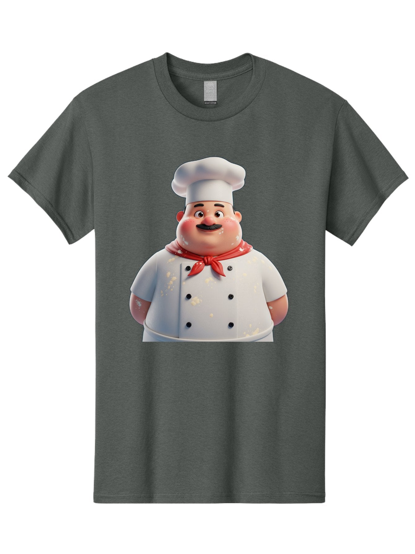 Chef-Character Men'S Graphic Tee, 100% Cotton, Comfortable Casual Summer Wear, Machine Washable, Cartoon Chef, White Chef Hat, Red Neckerchief, Mustache, Chef Coat, Cooking, Culinary Arts, Kitchen Staff, Food Preparation, 3D Character, Bac814 11