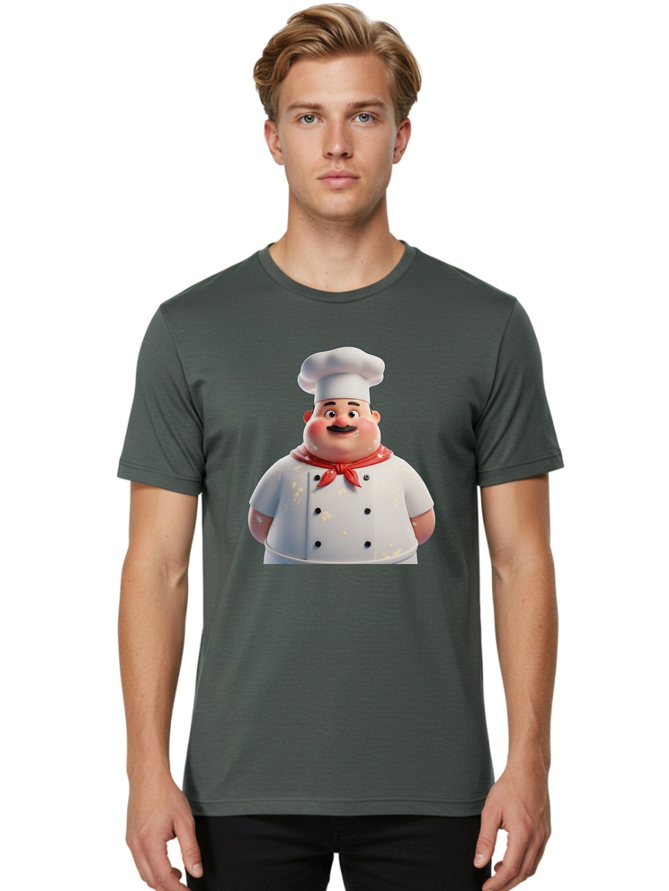 Chef-Character Men'S Graphic Tee, 100% Cotton, Comfortable Casual Summer Wear, Machine Washable, Cartoon Chef, White Chef Hat, Red Neckerchief, Mustache, Chef Coat, Cooking, Culinary Arts, Kitchen Staff, Food Preparation, 3D Character, Bac814 27