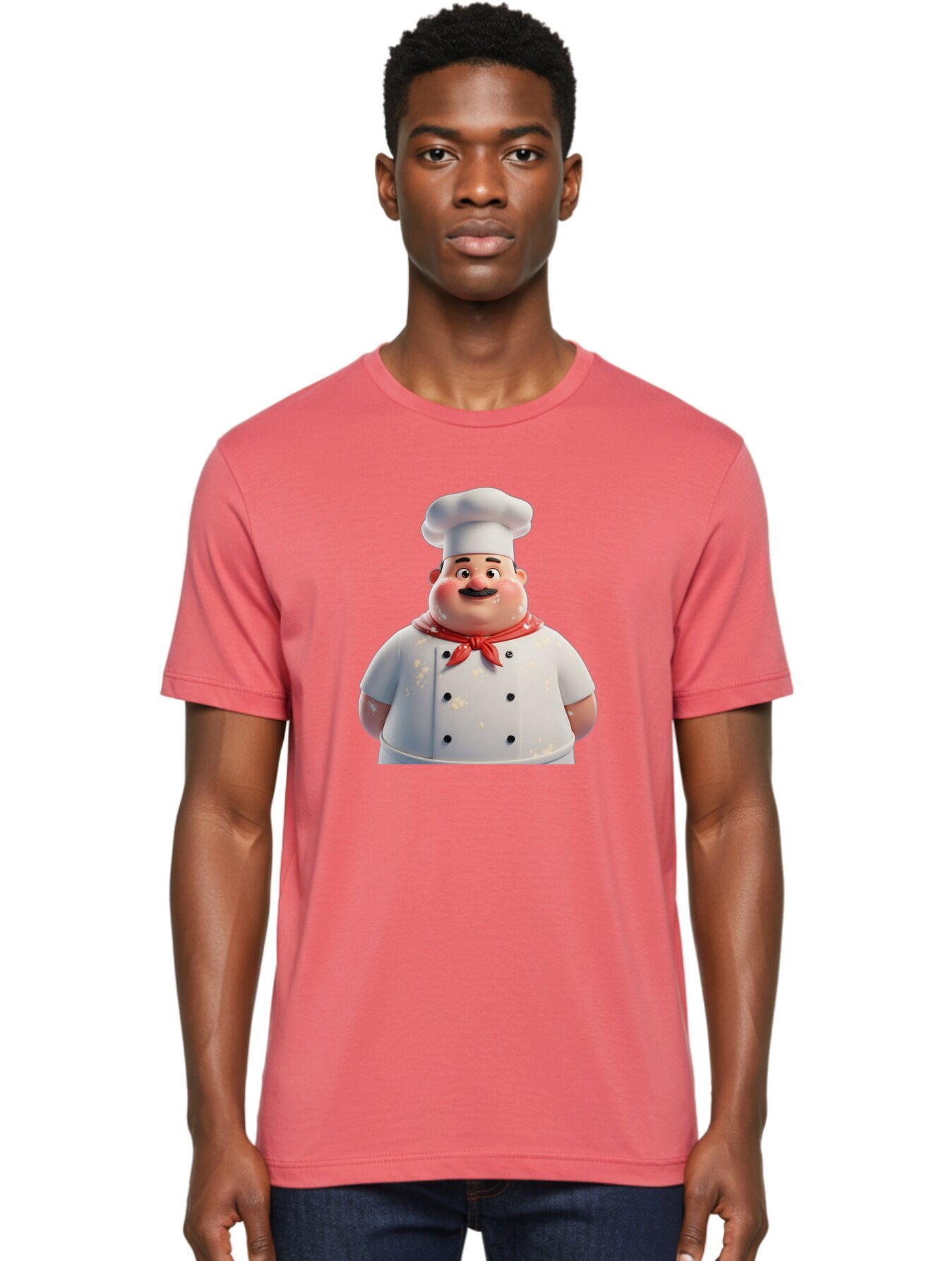 Chef-Character Men'S Graphic Tee, 100% Cotton, Comfortable Casual Summer Wear, Machine Washable, Cartoon Chef, White Chef Hat, Red Neckerchief, Mustache, Chef Coat, Cooking, Culinary Arts, Kitchen Staff, Food Preparation, 3D Character, Bac814 21