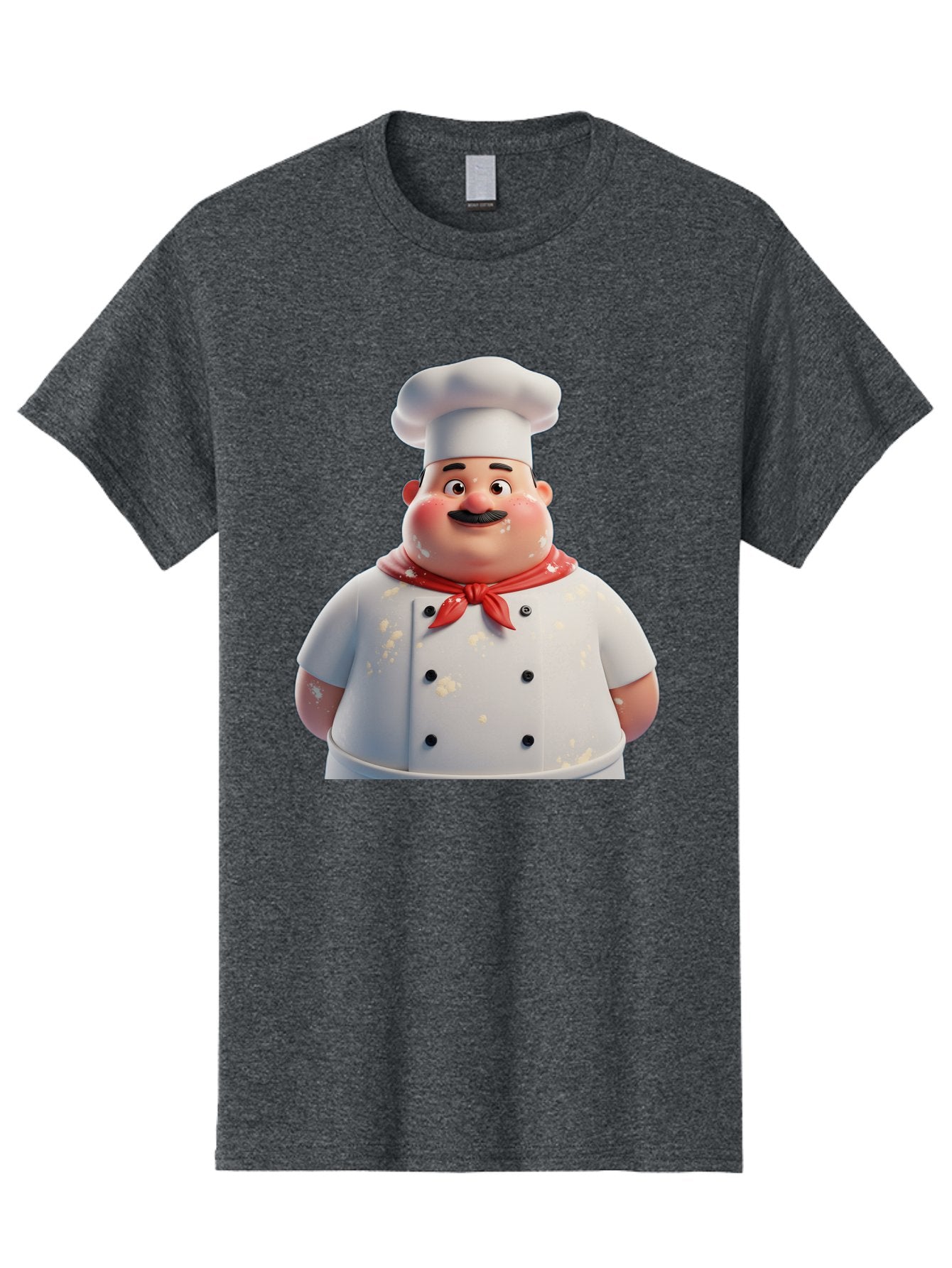 Chef-Character Men'S Graphic Tee, 100% Cotton, Comfortable Casual Summer Wear, Machine Washable, Cartoon Chef, White Chef Hat, Red Neckerchief, Mustache, Chef Coat, Cooking, Culinary Arts, Kitchen Staff, Food Preparation, 3D Character, Bac814 10