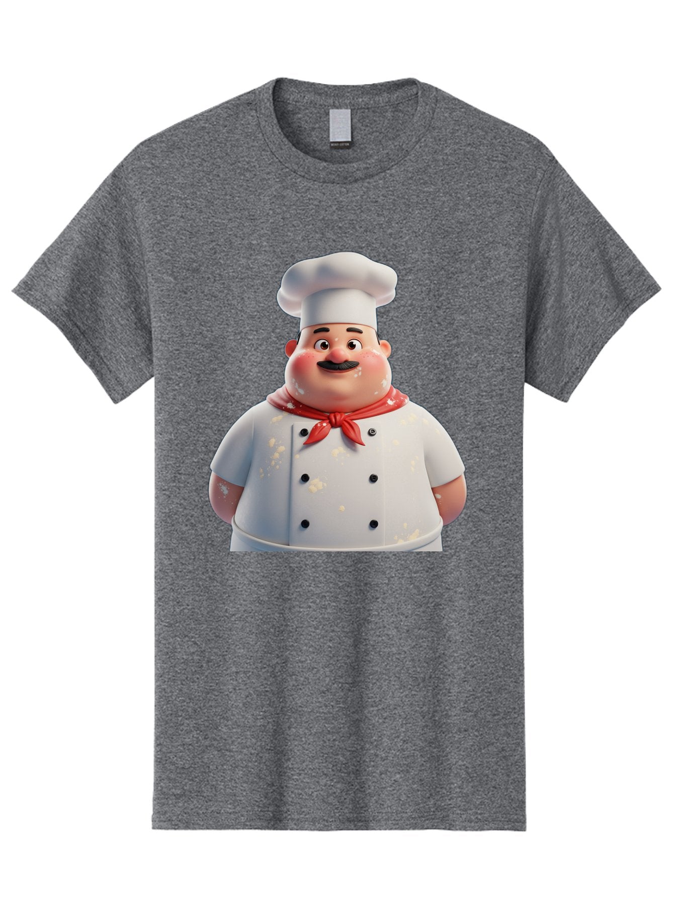 Chef-Character Men'S Graphic Tee, 100% Cotton, Comfortable Casual Summer Wear, Machine Washable, Cartoon Chef, White Chef Hat, Red Neckerchief, Mustache, Chef Coat, Cooking, Culinary Arts, Kitchen Staff, Food Preparation, 3D Character, Bac814 7
