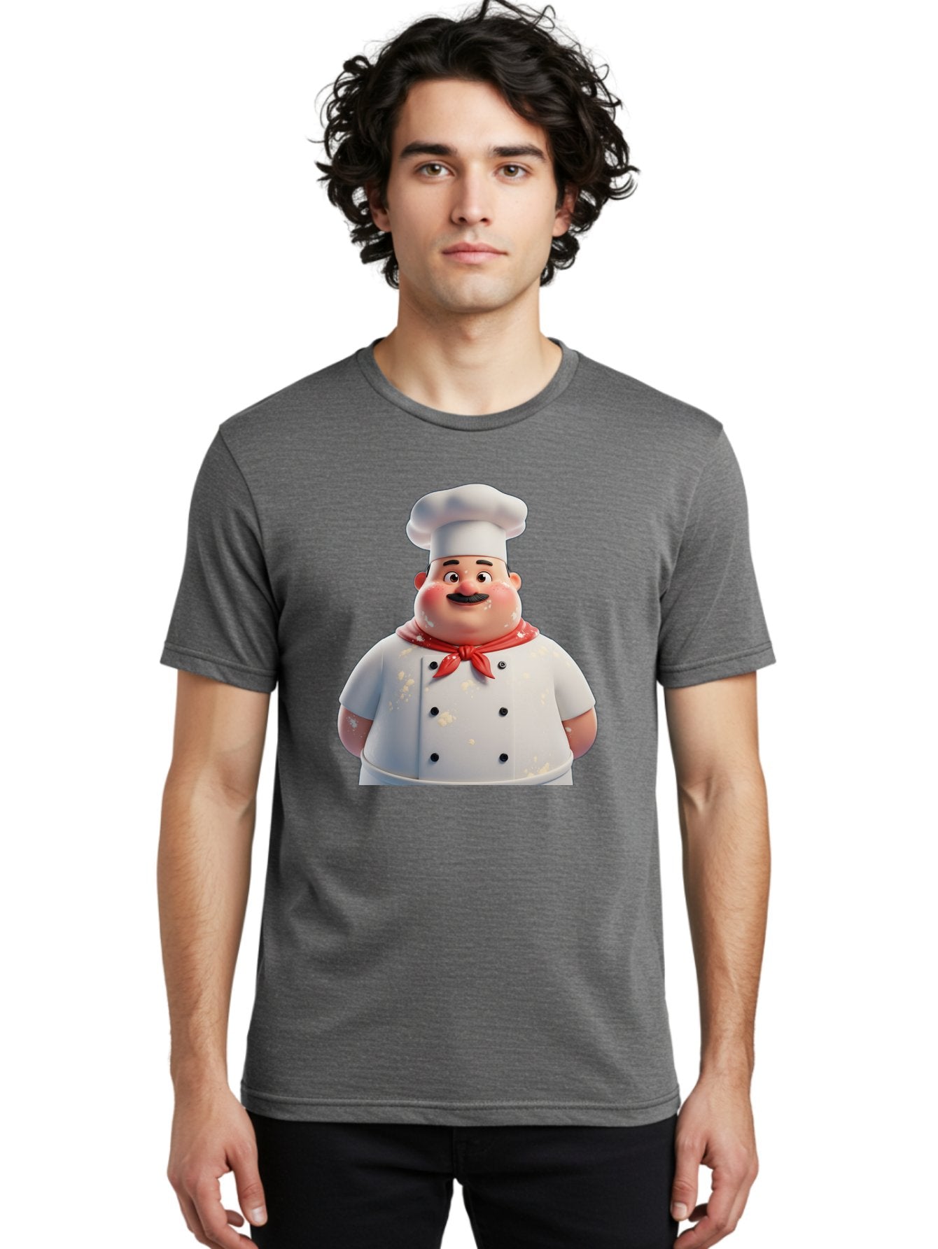 Chef-Character Men'S Graphic Tee, 100% Cotton, Comfortable Casual Summer Wear, Machine Washable, Cartoon Chef, White Chef Hat, Red Neckerchief, Mustache, Chef Coat, Cooking, Culinary Arts, Kitchen Staff, Food Preparation, 3D Character, Bac814 16