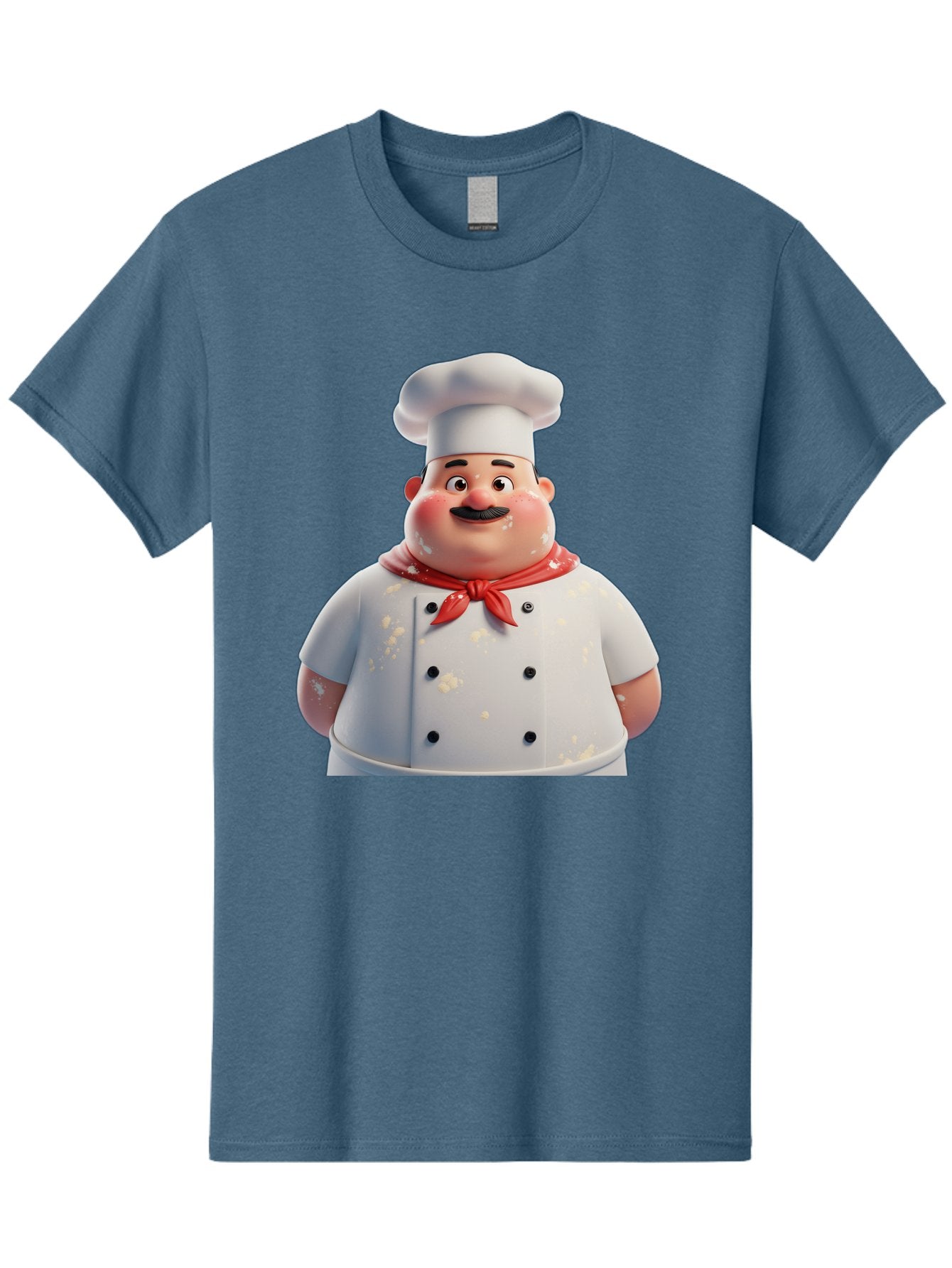 Chef-Character Men'S Graphic Tee, 100% Cotton, Comfortable Casual Summer Wear, Machine Washable, Cartoon Chef, White Chef Hat, Red Neckerchief, Mustache, Chef Coat, Cooking, Culinary Arts, Kitchen Staff, Food Preparation, 3D Character, Bac814 6