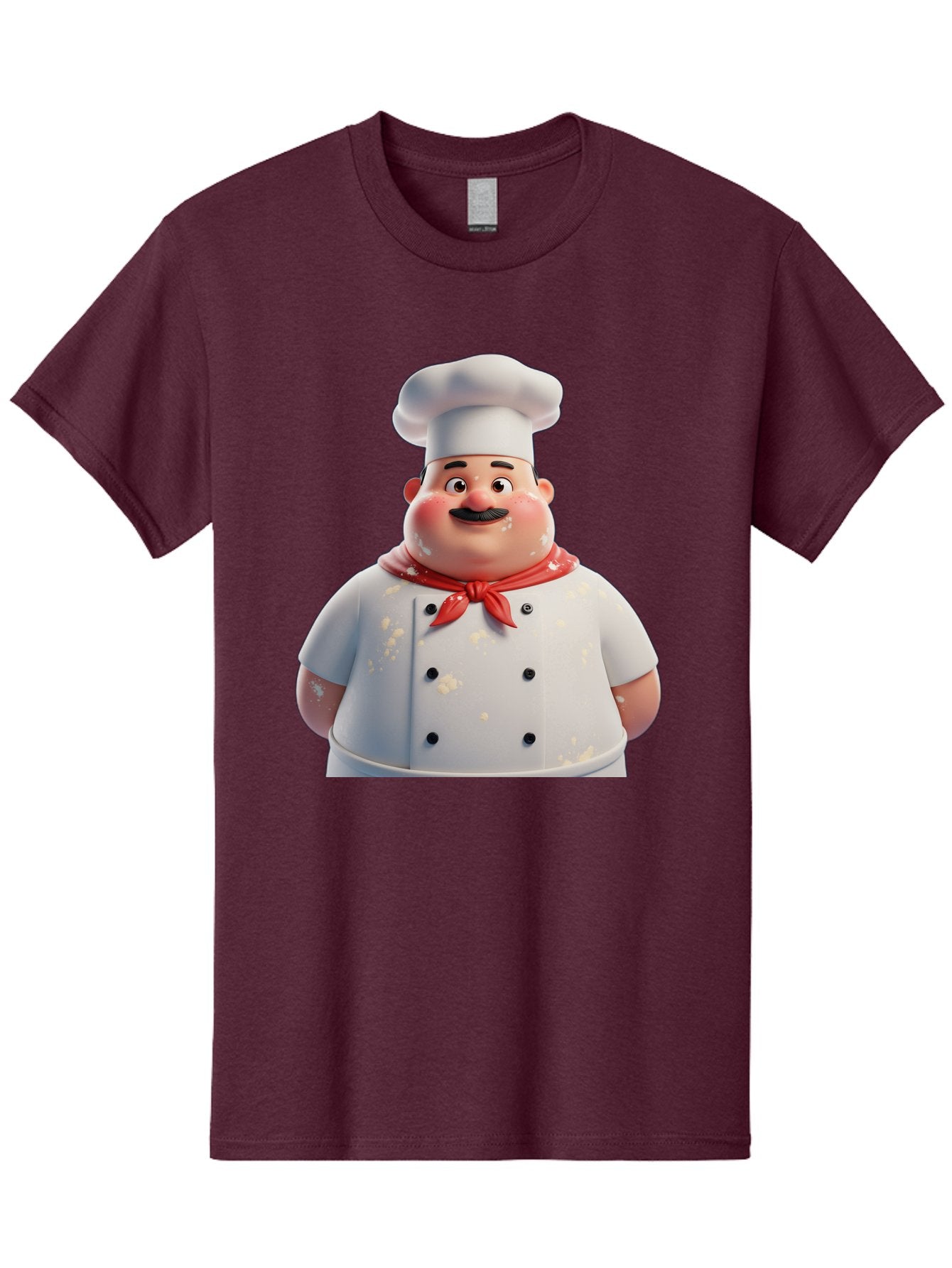 Chef-Character Men'S Graphic Tee, 100% Cotton, Comfortable Casual Summer Wear, Machine Washable, Cartoon Chef, White Chef Hat, Red Neckerchief, Mustache, Chef Coat, Cooking, Culinary Arts, Kitchen Staff, Food Preparation, 3D Character, Bac814 13