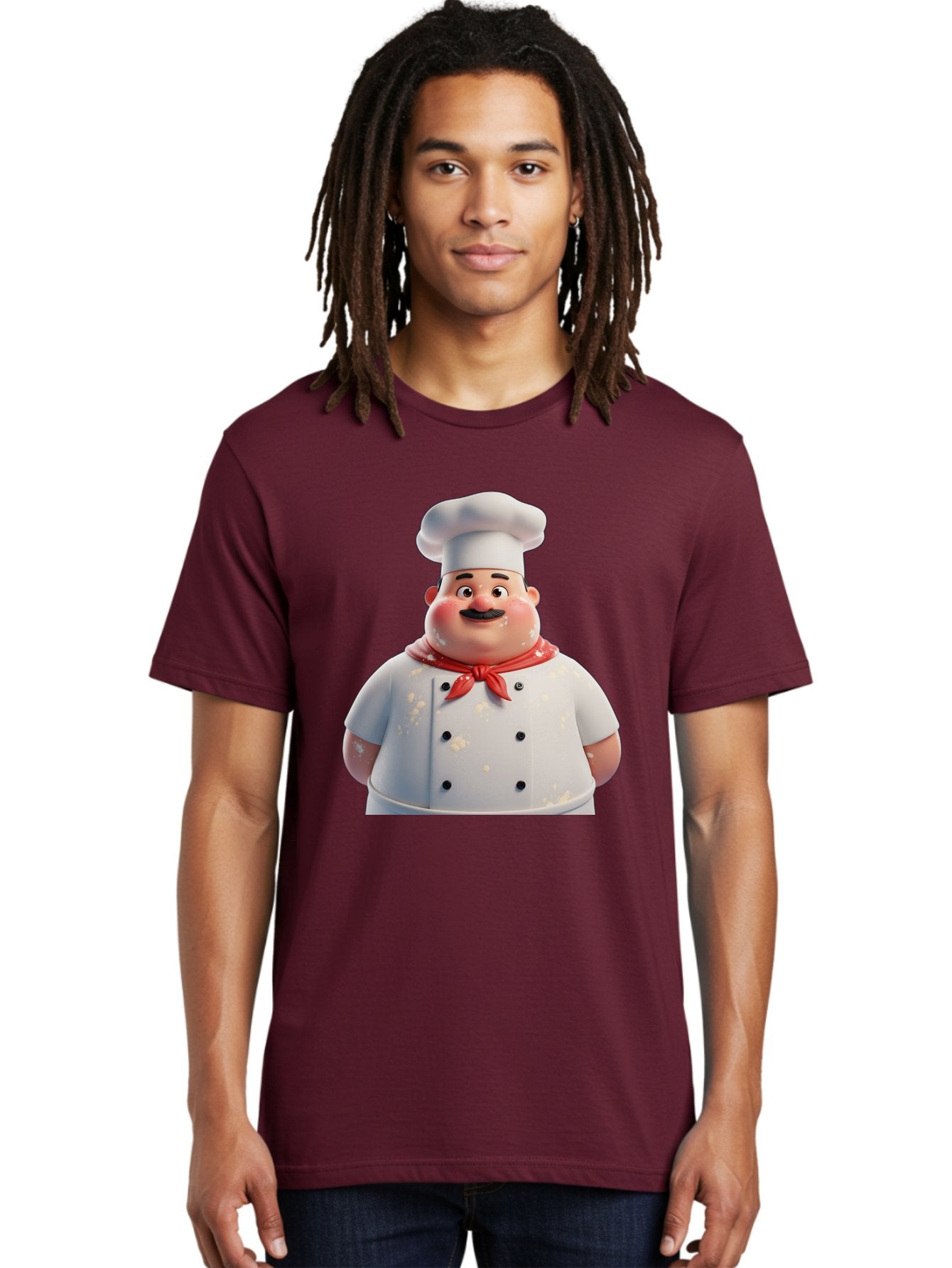 Chef-Character Men'S Graphic Tee, 100% Cotton, Comfortable Casual Summer Wear, Machine Washable, Cartoon Chef, White Chef Hat, Red Neckerchief, Mustache, Chef Coat, Cooking, Culinary Arts, Kitchen Staff, Food Preparation, 3D Character, Bac814 20