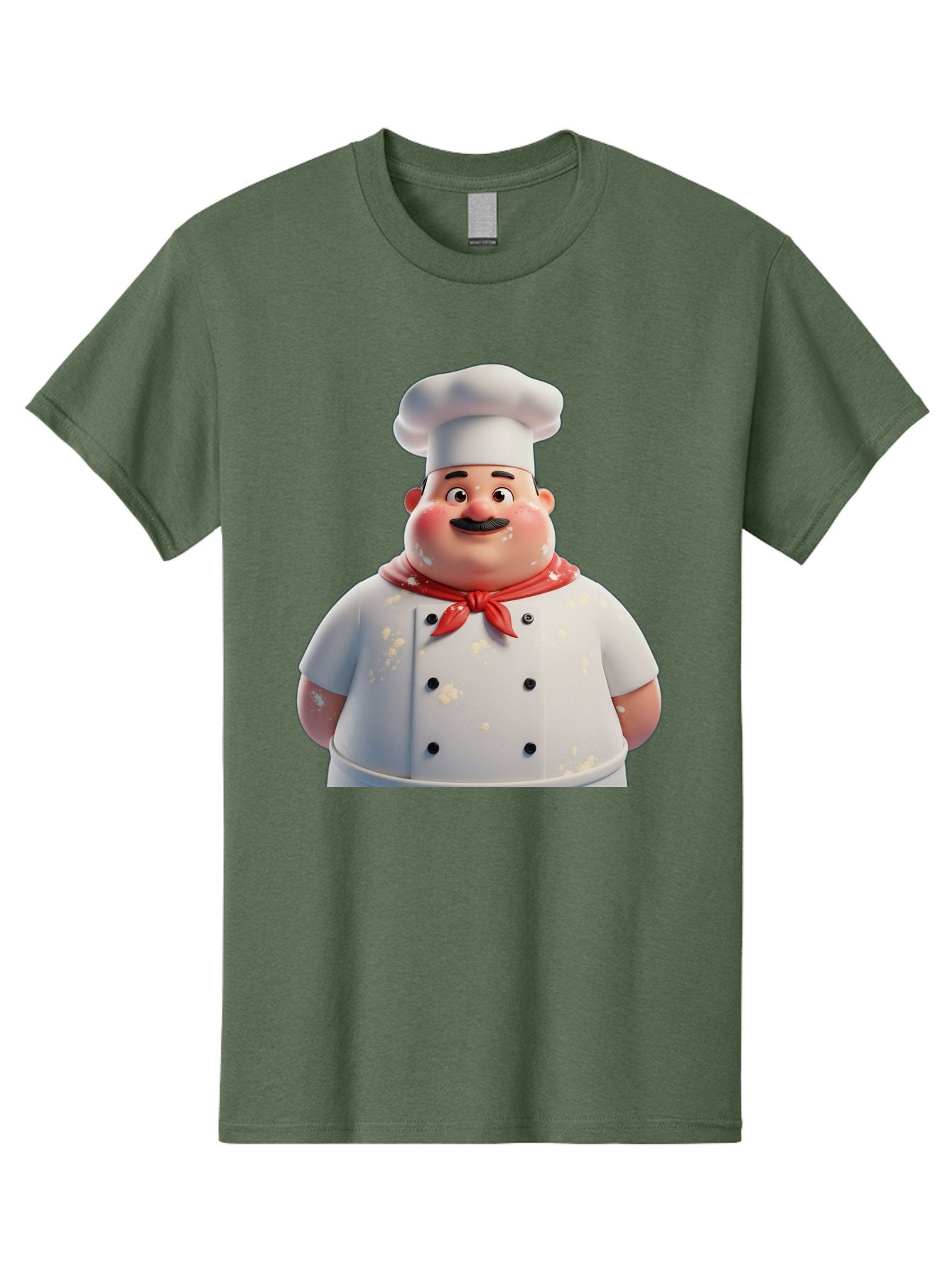 Chef-Character Men'S Graphic Tee, 100% Cotton, Comfortable Casual Summer Wear, Machine Washable, Cartoon Chef, White Chef Hat, Red Neckerchief, Mustache, Chef Coat, Cooking, Culinary Arts, Kitchen Staff, Food Preparation, 3D Character, Bac814 12