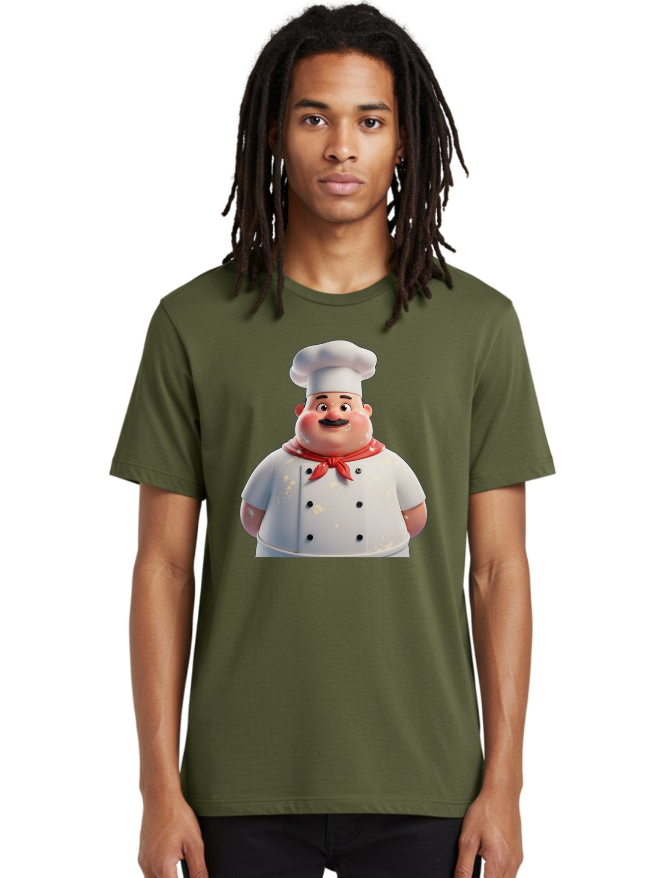 Chef-Character Men'S Graphic Tee, 100% Cotton, Comfortable Casual Summer Wear, Machine Washable, Cartoon Chef, White Chef Hat, Red Neckerchief, Mustache, Chef Coat, Cooking, Culinary Arts, Kitchen Staff, Food Preparation, 3D Character, Bac814 28