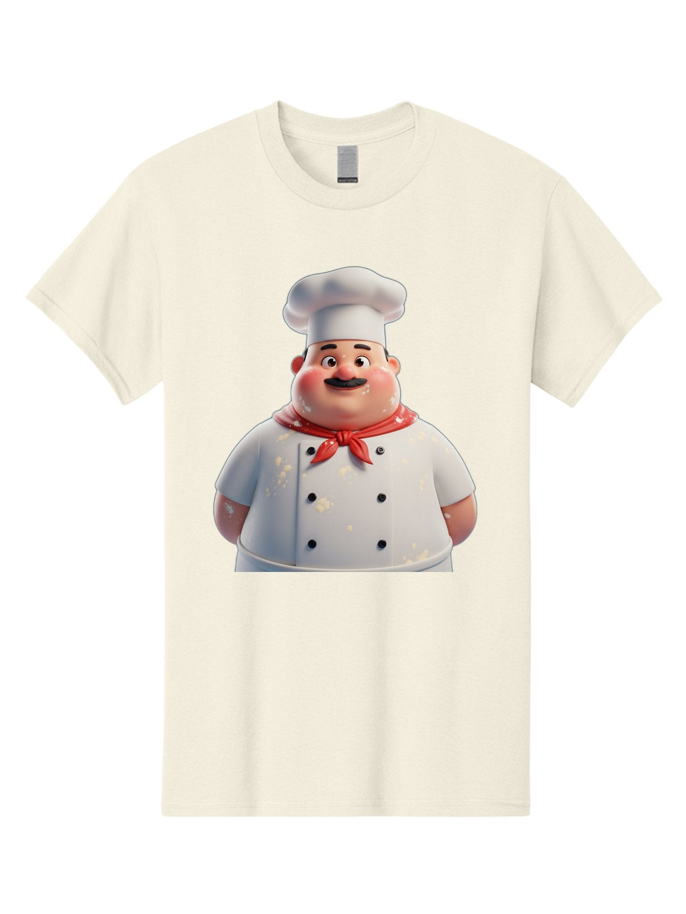 Chef-Character Men'S Graphic Tee, 100% Cotton, Comfortable Casual Summer Wear, Machine Washable, Cartoon Chef, White Chef Hat, Red Neckerchief, Mustache, Chef Coat, Cooking, Culinary Arts, Kitchen Staff, Food Preparation, 3D Character, Bac814