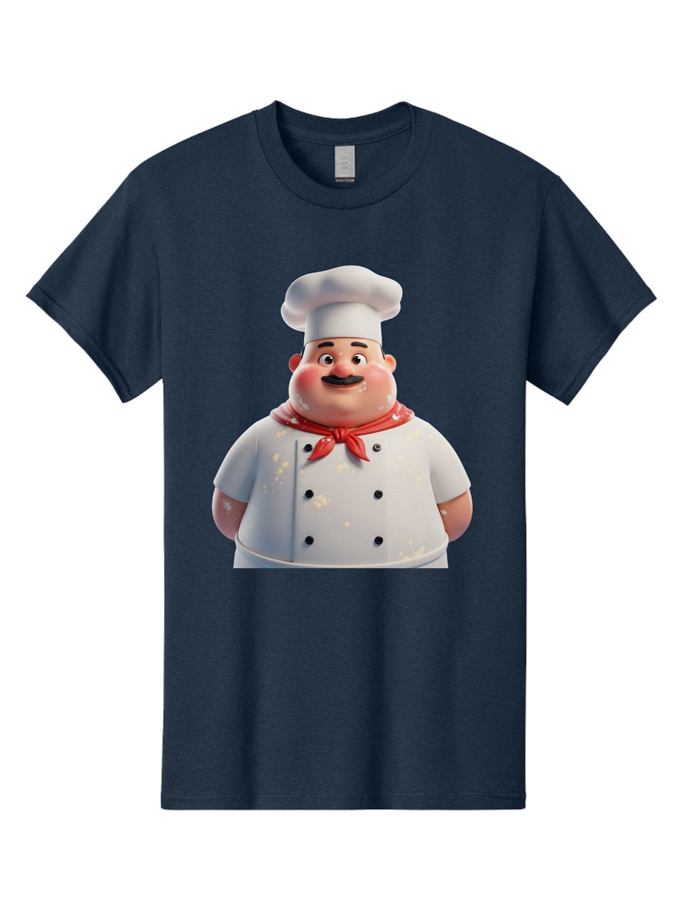 Chef-Character Men'S Graphic Tee, 100% Cotton, Comfortable Casual Summer Wear, Machine Washable, Cartoon Chef, White Chef Hat, Red Neckerchief, Mustache, Chef Coat, Cooking, Culinary Arts, Kitchen Staff, Food Preparation, 3D Character, Bac814 4