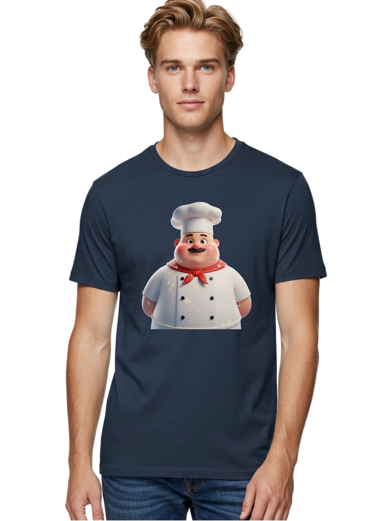 Chef-Character Men'S Graphic Tee, 100% Cotton, Comfortable Casual Summer Wear, Machine Washable, Cartoon Chef, White Chef Hat, Red Neckerchief, Mustache, Chef Coat, Cooking, Culinary Arts, Kitchen Staff, Food Preparation, 3D Character, Bac814 18