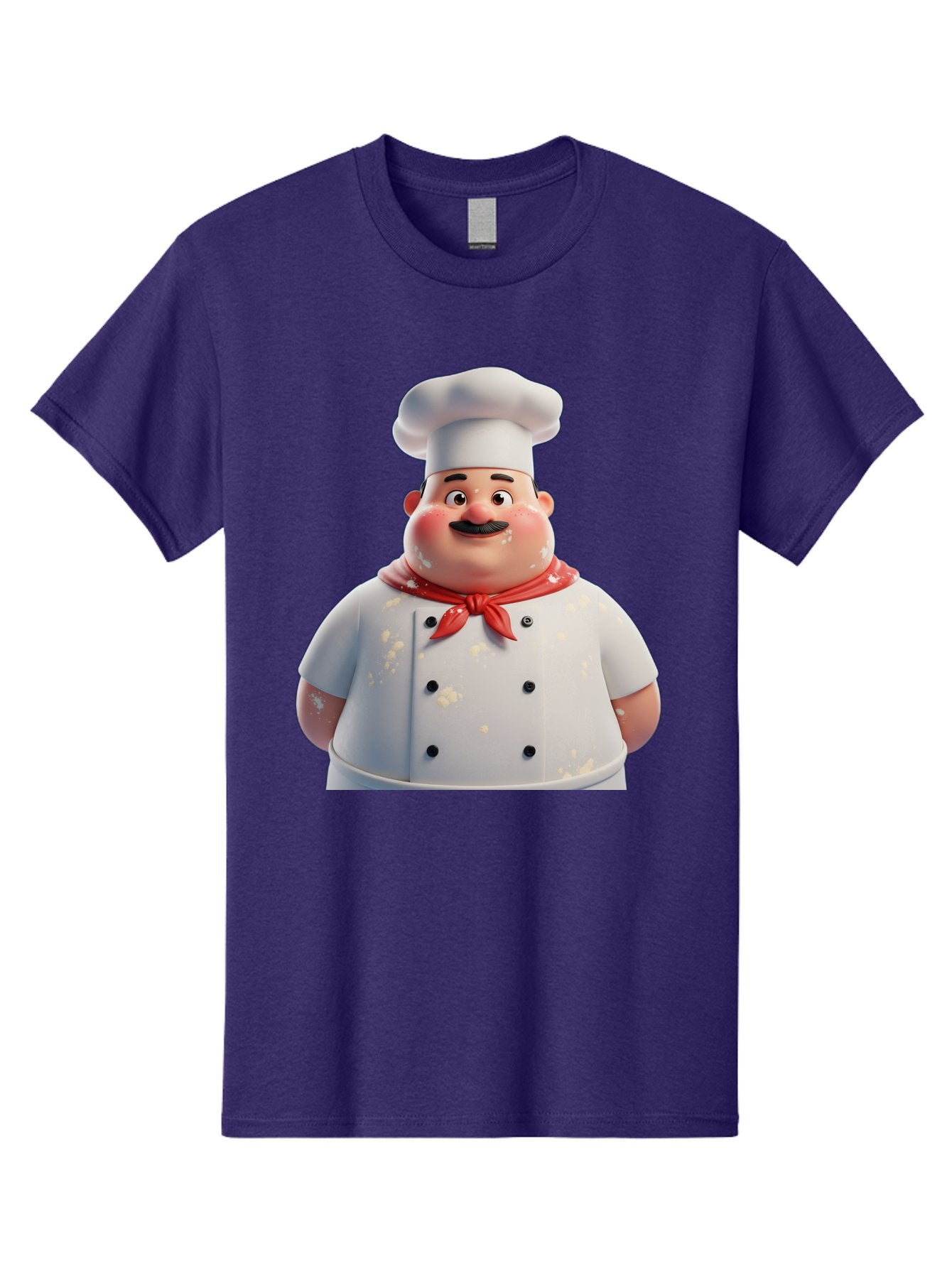 Chef-Character Men'S Graphic Tee, 100% Cotton, Comfortable Casual Summer Wear, Machine Washable, Cartoon Chef, White Chef Hat, Red Neckerchief, Mustache, Chef Coat, Cooking, Culinary Arts, Kitchen Staff, Food Preparation, 3D Character, Bac814 14