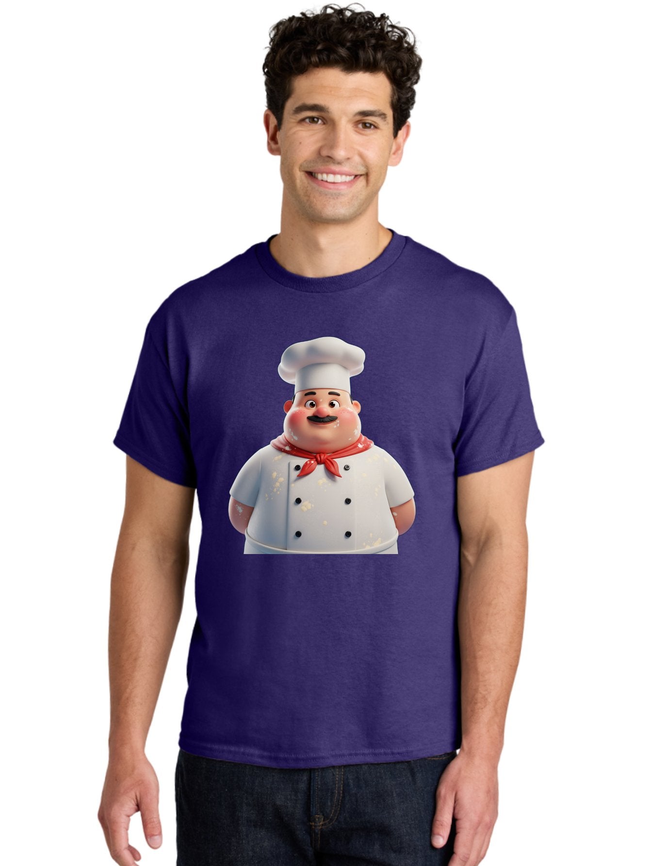 Chef-Character Men'S Graphic Tee, 100% Cotton, Comfortable Casual Summer Wear, Machine Washable, Cartoon Chef, White Chef Hat, Red Neckerchief, Mustache, Chef Coat, Cooking, Culinary Arts, Kitchen Staff, Food Preparation, 3D Character, Bac814 29