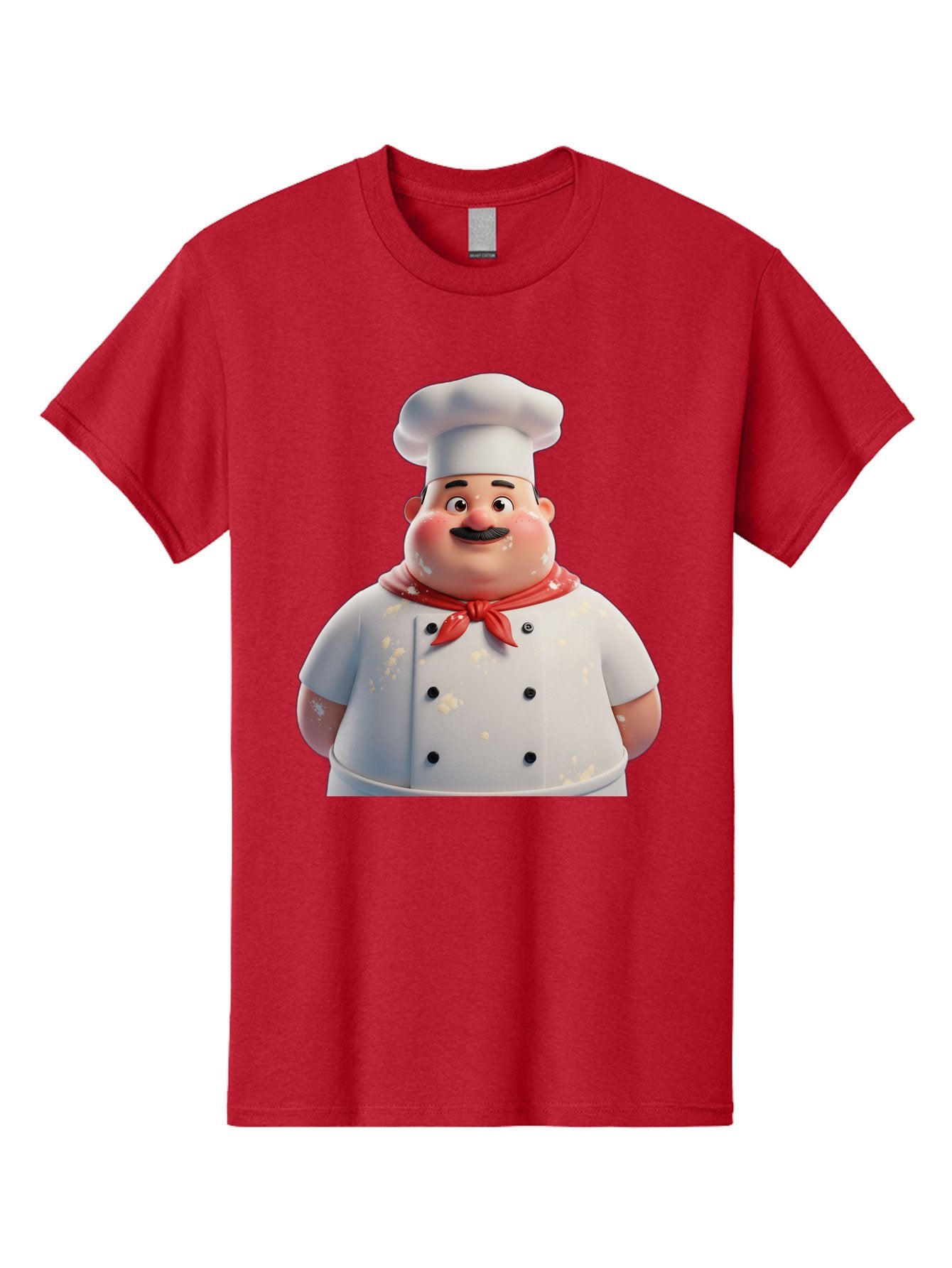 Chef-Character Men'S Graphic Tee, 100% Cotton, Comfortable Casual Summer Wear, Machine Washable, Cartoon Chef, White Chef Hat, Red Neckerchief, Mustache, Chef Coat, Cooking, Culinary Arts, Kitchen Staff, Food Preparation, 3D Character, Bac814 5