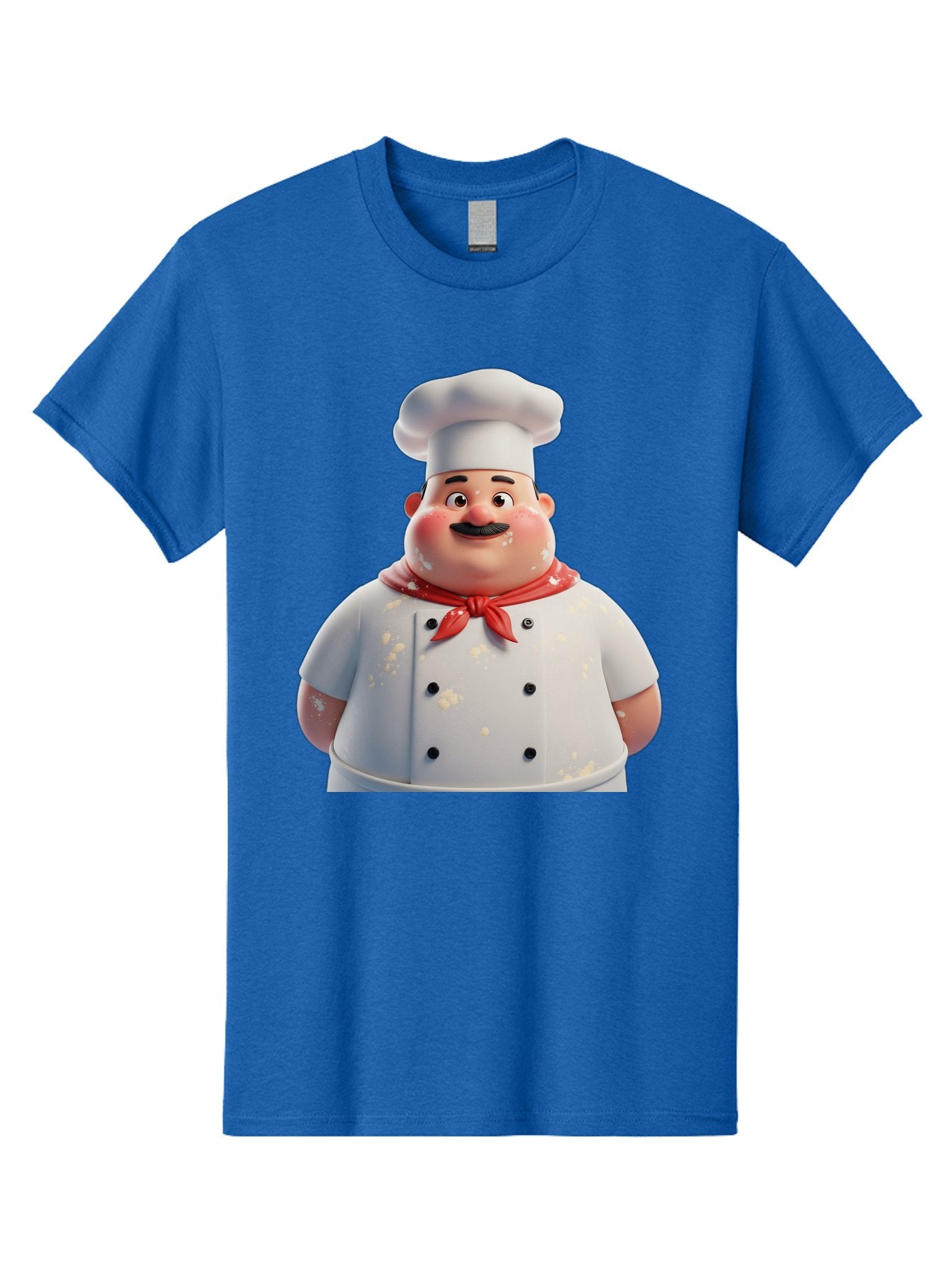 Chef-Character Men'S Graphic Tee, 100% Cotton, Comfortable Casual Summer Wear, Machine Washable, Cartoon Chef, White Chef Hat, Red Neckerchief, Mustache, Chef Coat, Cooking, Culinary Arts, Kitchen Staff, Food Preparation, 3D Character, Bac814 9