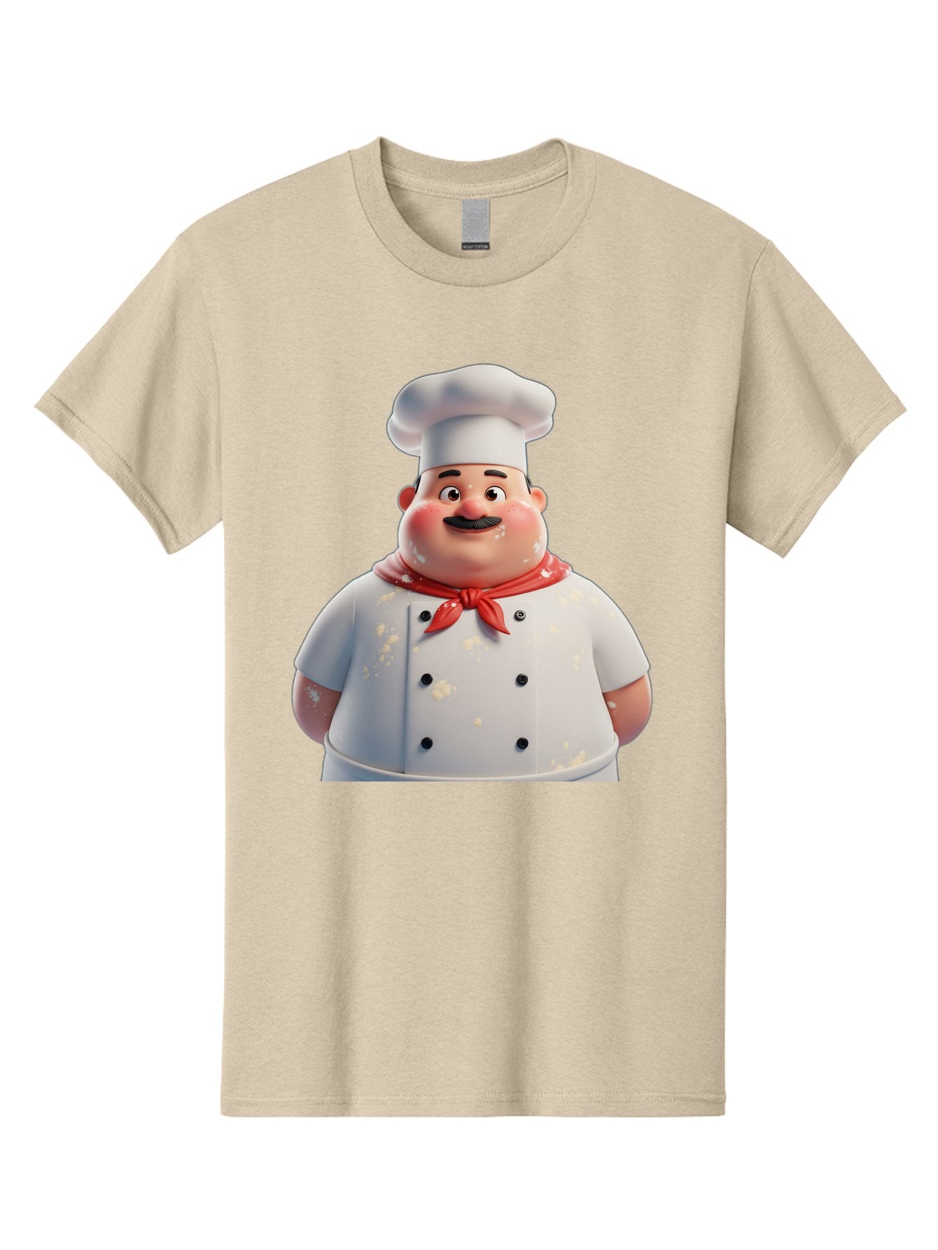 Chef-Character Men'S Graphic Tee, 100% Cotton, Comfortable Casual Summer Wear, Machine Washable, Cartoon Chef, White Chef Hat, Red Neckerchief, Mustache, Chef Coat, Cooking, Culinary Arts, Kitchen Staff, Food Preparation, 3D Character, Bac814 8