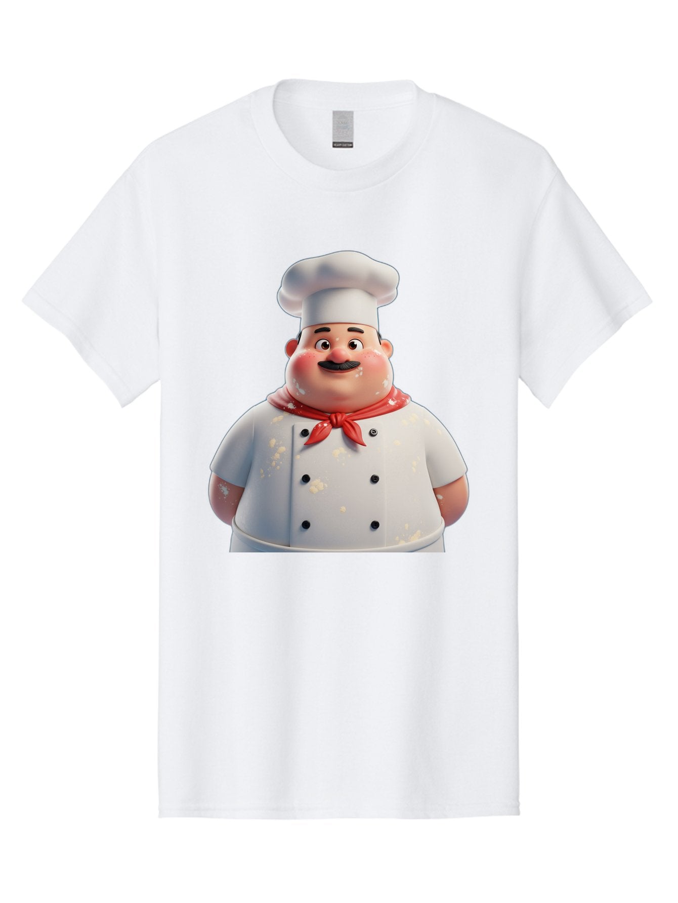 Chef-Character Men'S Graphic Tee, 100% Cotton, Comfortable Casual Summer Wear, Machine Washable, Cartoon Chef, White Chef Hat, Red Neckerchief, Mustache, Chef Coat, Cooking, Culinary Arts, Kitchen Staff, Food Preparation, 3D Character, Bac814 15