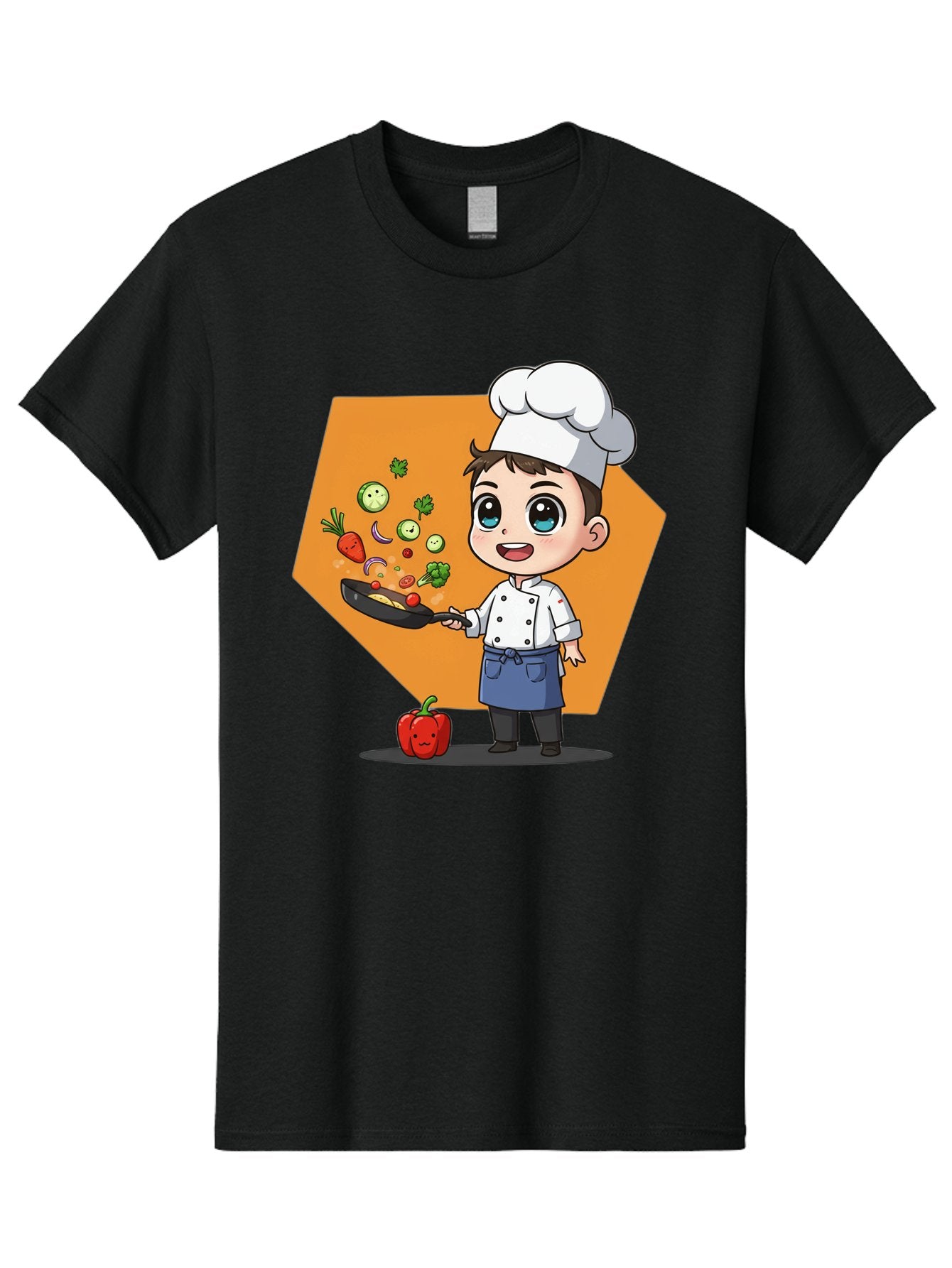 Chef-Cooking-Vegetables Men'S Graphic Tee, 100% Cotton, Comfortable Casual Summer Wear, Machine Washable, Cartoon Chef, Young Boy Cooking, Healthy Vegetables, Kitchen Skills, Chef Hat, Cooking Pan, Fresh Produce, Culinary Arts, Kid Chef Bac815 10