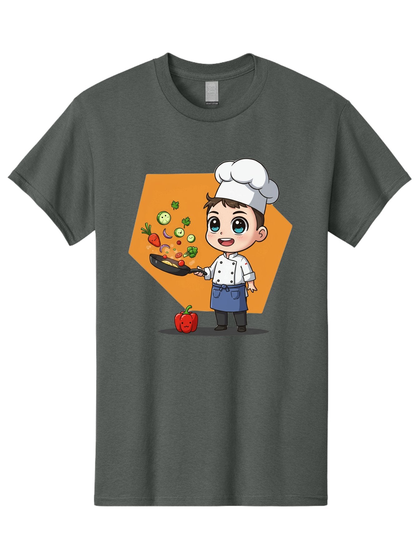 Chef-Cooking-Vegetables Men'S Graphic Tee, 100% Cotton, Comfortable Casual Summer Wear, Machine Washable, Cartoon Chef, Young Boy Cooking, Healthy Vegetables, Kitchen Skills, Chef Hat, Cooking Pan, Fresh Produce, Culinary Arts, Kid Chef Bac815 6