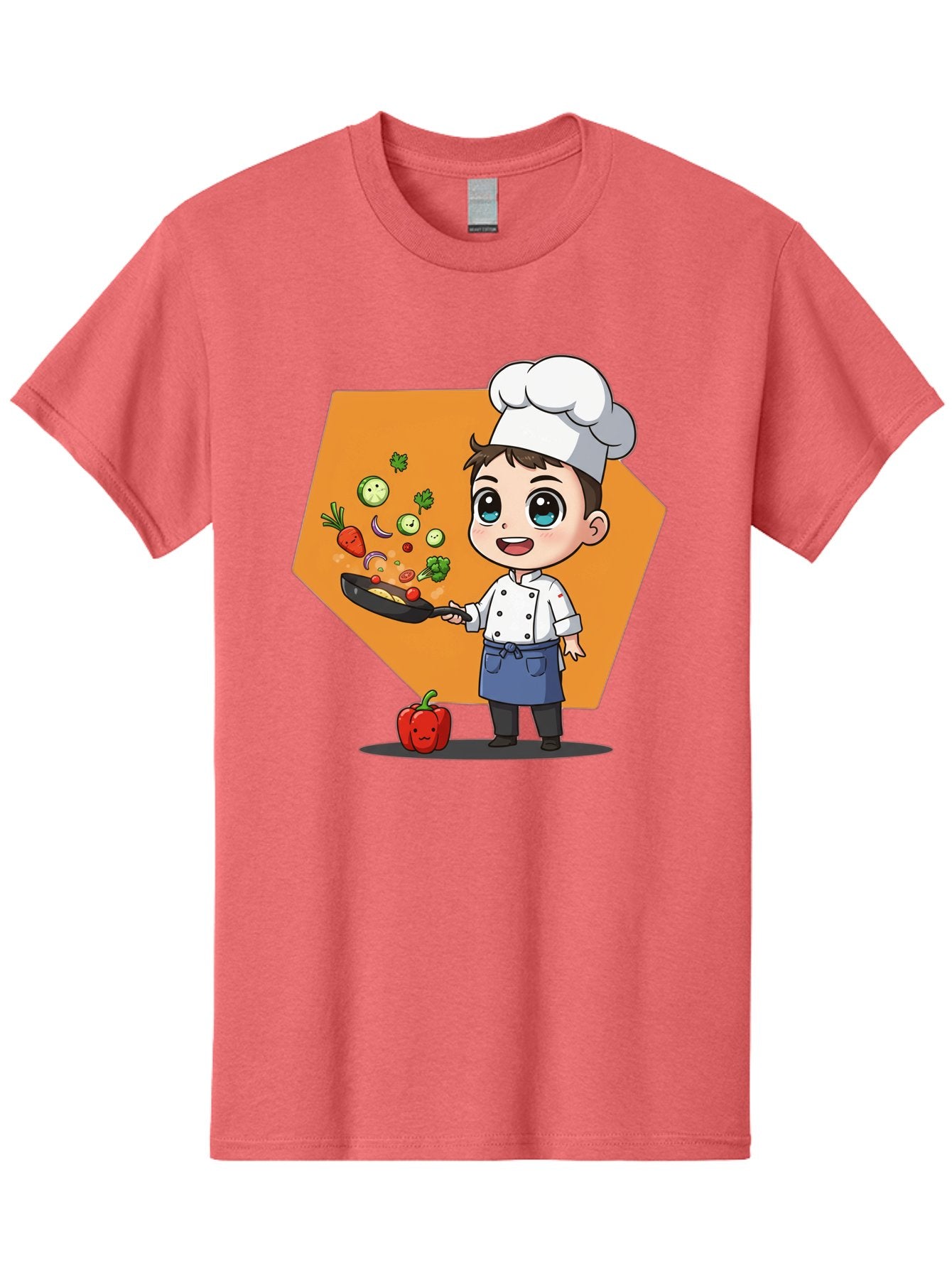 Chef-Cooking-Vegetables Men'S Graphic Tee, 100% Cotton, Comfortable Casual Summer Wear, Machine Washable, Cartoon Chef, Young Boy Cooking, Healthy Vegetables, Kitchen Skills, Chef Hat, Cooking Pan, Fresh Produce, Culinary Arts, Kid Chef Bac815 4