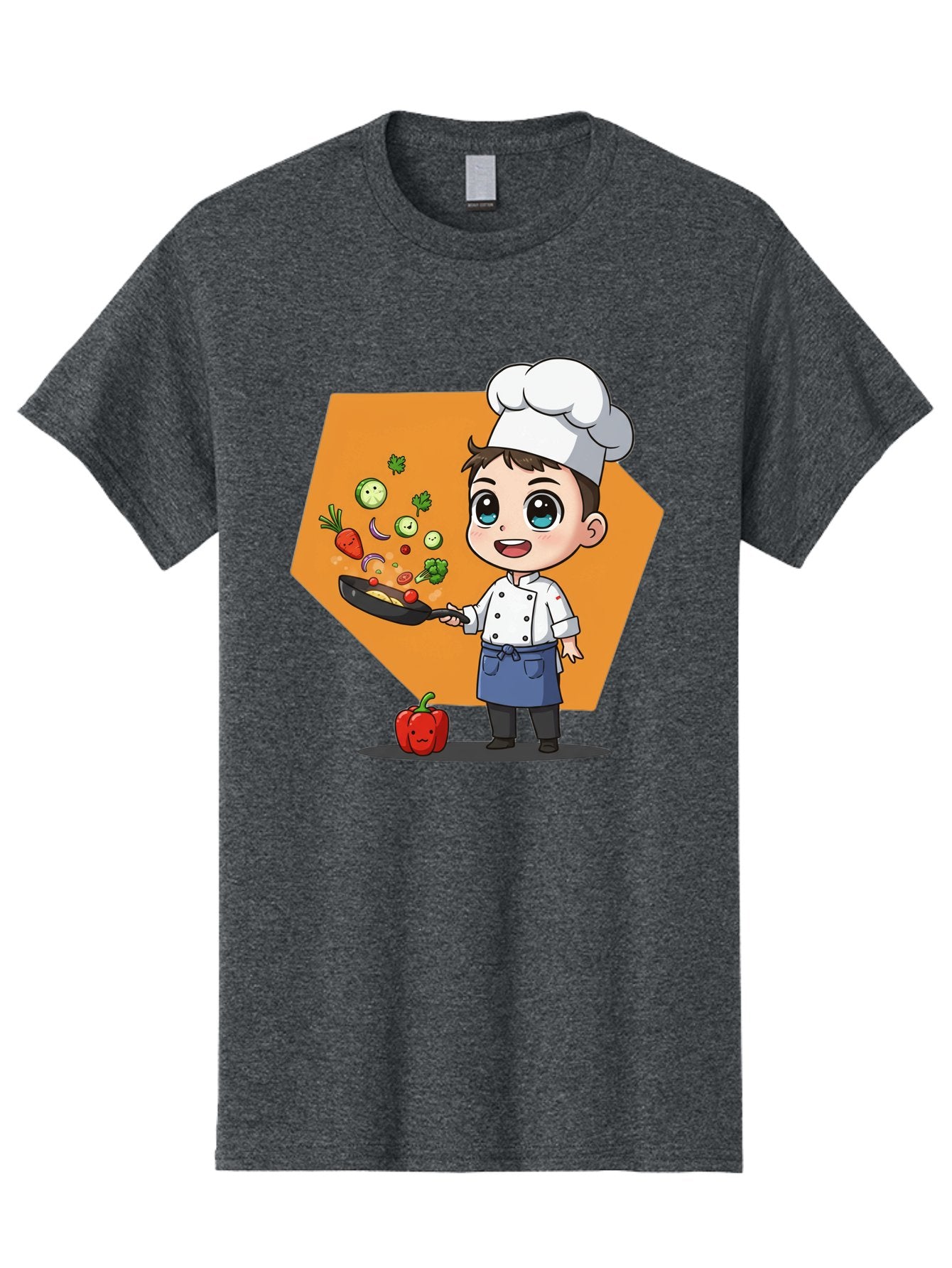 Chef-Cooking-Vegetables Men'S Graphic Tee, 100% Cotton, Comfortable Casual Summer Wear, Machine Washable, Cartoon Chef, Young Boy Cooking, Healthy Vegetables, Kitchen Skills, Chef Hat, Cooking Pan, Fresh Produce, Culinary Arts, Kid Chef Bac815 13