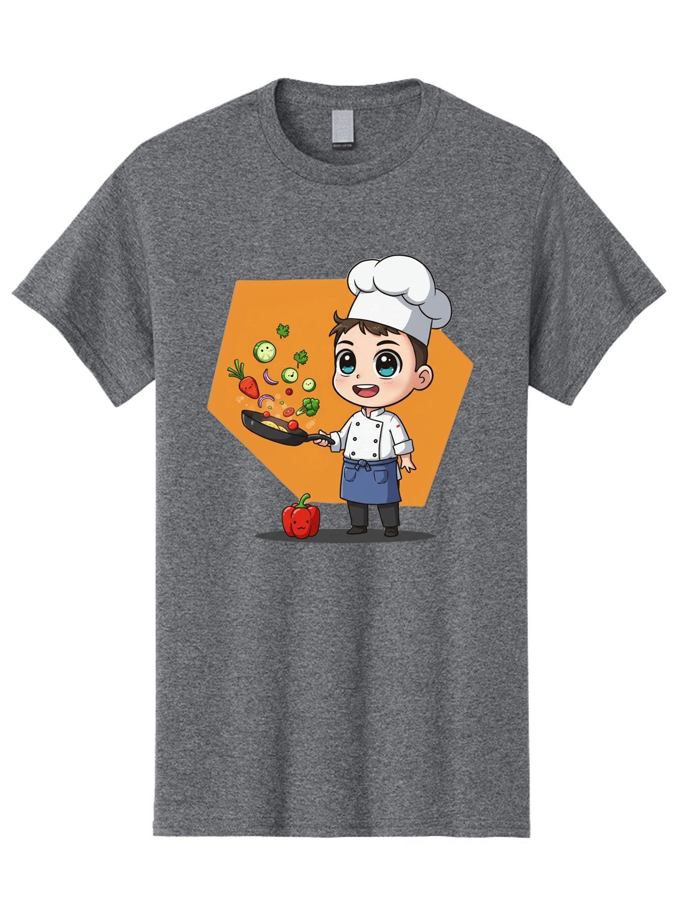 Chef-Cooking-Vegetables Men'S Graphic Tee, 100% Cotton, Comfortable Casual Summer Wear, Machine Washable, Cartoon Chef, Young Boy Cooking, Healthy Vegetables, Kitchen Skills, Chef Hat, Cooking Pan, Fresh Produce, Culinary Arts, Kid Chef Bac815