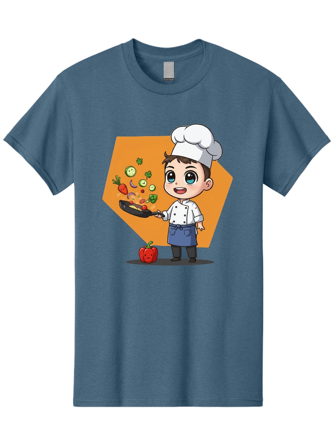 Chef-Cooking-Vegetables Men'S Graphic Tee, 100% Cotton, Comfortable Casual Summer Wear, Machine Washable, Cartoon Chef, Young Boy Cooking, Healthy Vegetables, Kitchen Skills, Chef Hat, Cooking Pan, Fresh Produce, Culinary Arts, Kid Chef Bac815 3