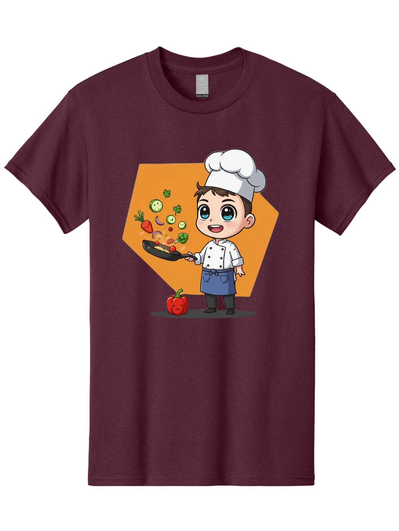 Chef-Cooking-Vegetables Men'S Graphic Tee, 100% Cotton, Comfortable Casual Summer Wear, Machine Washable, Cartoon Chef, Young Boy Cooking, Healthy Vegetables, Kitchen Skills, Chef Hat, Cooking Pan, Fresh Produce, Culinary Arts, Kid Chef Bac815 15