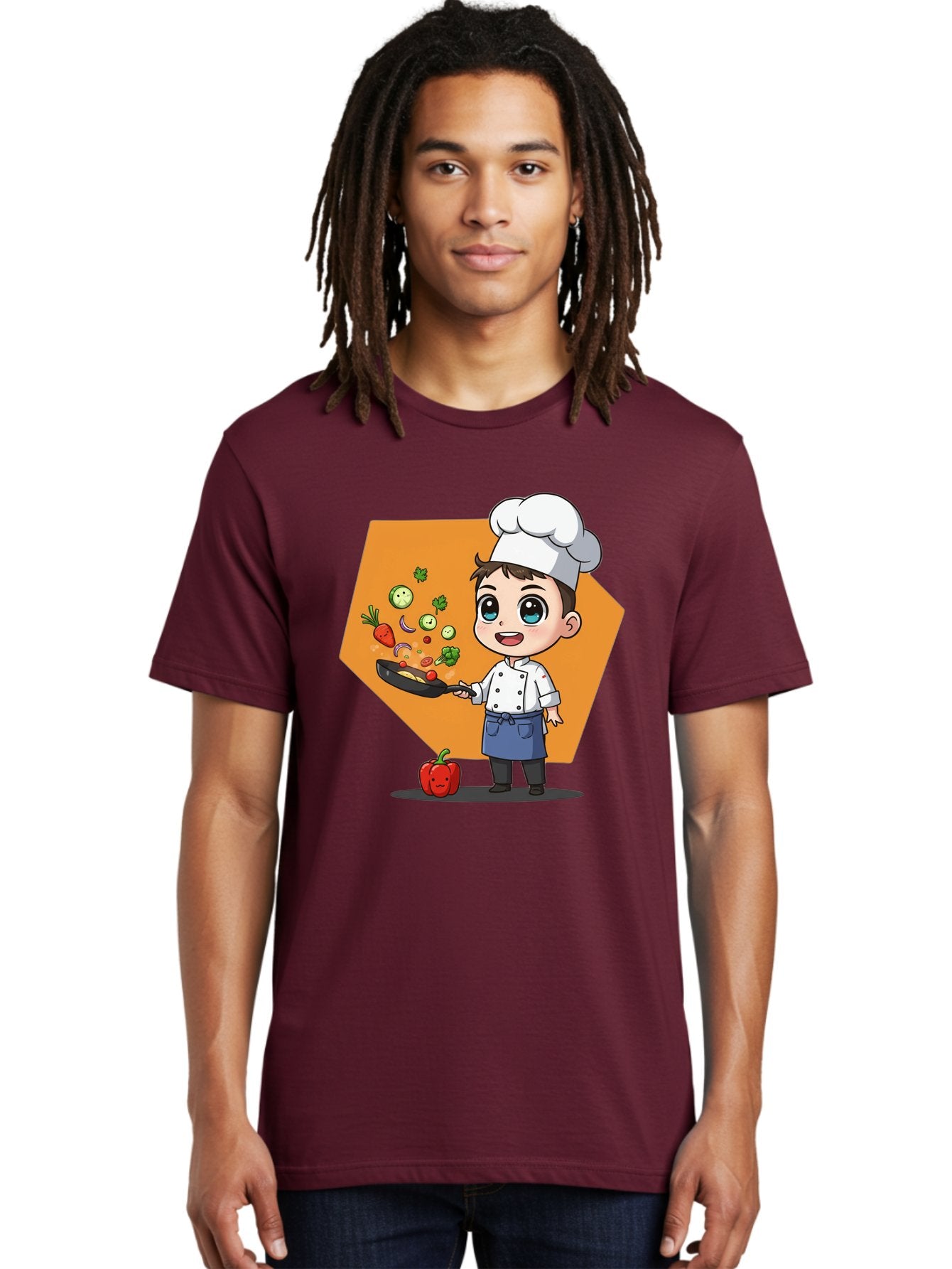 Chef-Cooking-Vegetables Men'S Graphic Tee, 100% Cotton, Comfortable Casual Summer Wear, Machine Washable, Cartoon Chef, Young Boy Cooking, Healthy Vegetables, Kitchen Skills, Chef Hat, Cooking Pan, Fresh Produce, Culinary Arts, Kid Chef Bac815 30