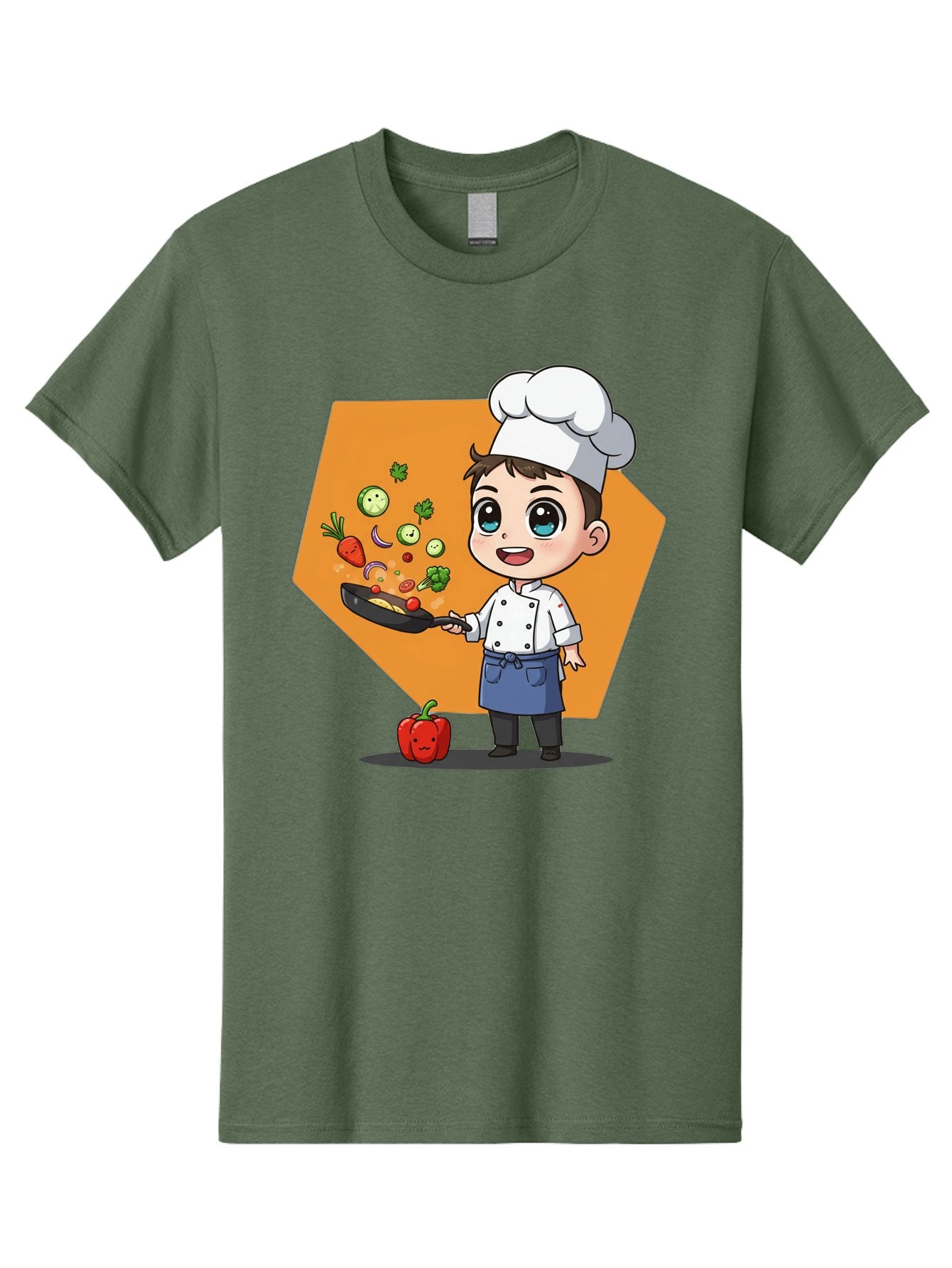 Chef-Cooking-Vegetables Men'S Graphic Tee, 100% Cotton, Comfortable Casual Summer Wear, Machine Washable, Cartoon Chef, Young Boy Cooking, Healthy Vegetables, Kitchen Skills, Chef Hat, Cooking Pan, Fresh Produce, Culinary Arts, Kid Chef Bac815 11