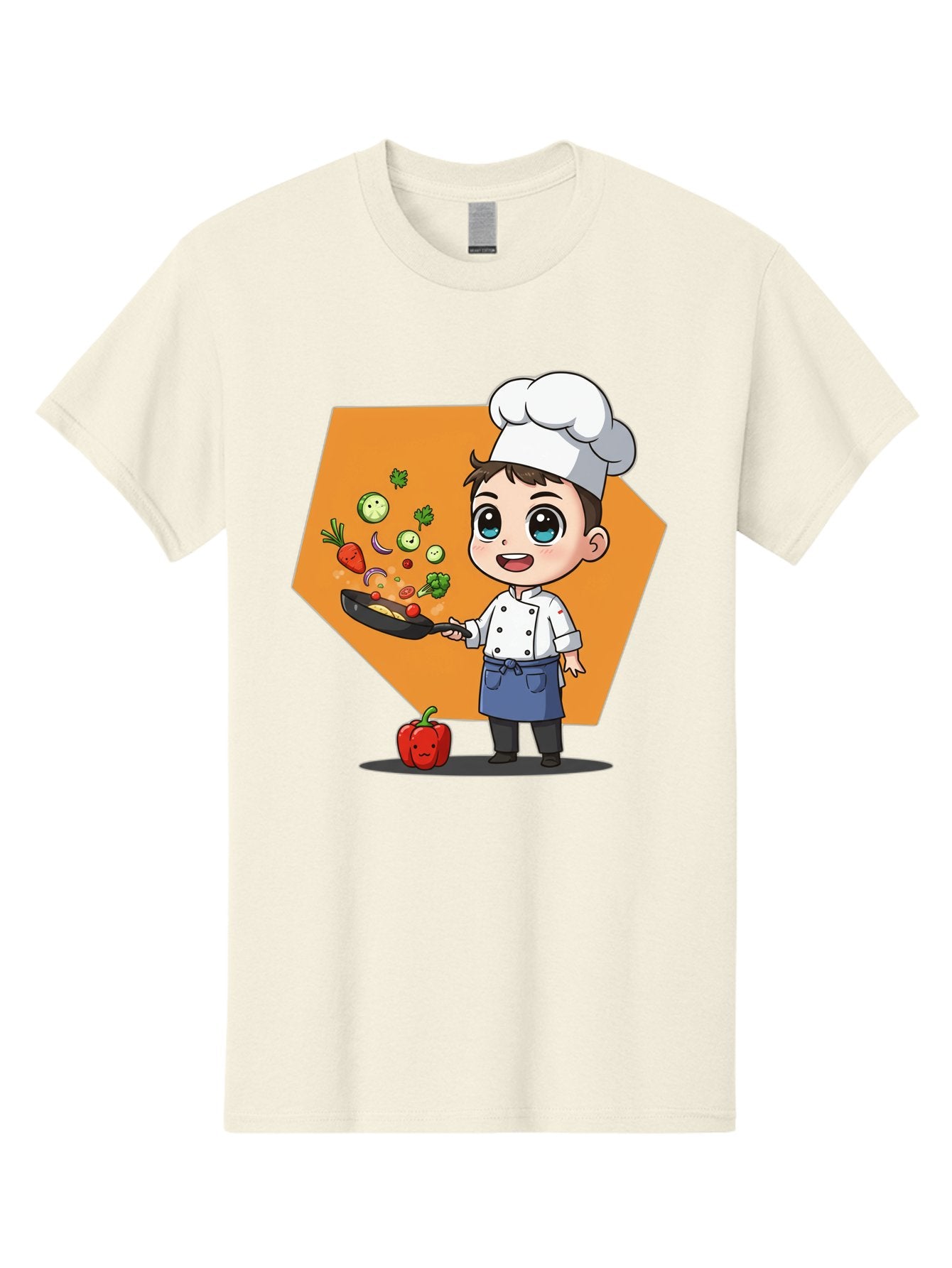 Chef-Cooking-Vegetables Men'S Graphic Tee, 100% Cotton, Comfortable Casual Summer Wear, Machine Washable, Cartoon Chef, Young Boy Cooking, Healthy Vegetables, Kitchen Skills, Chef Hat, Cooking Pan, Fresh Produce, Culinary Arts, Kid Chef Bac815 12