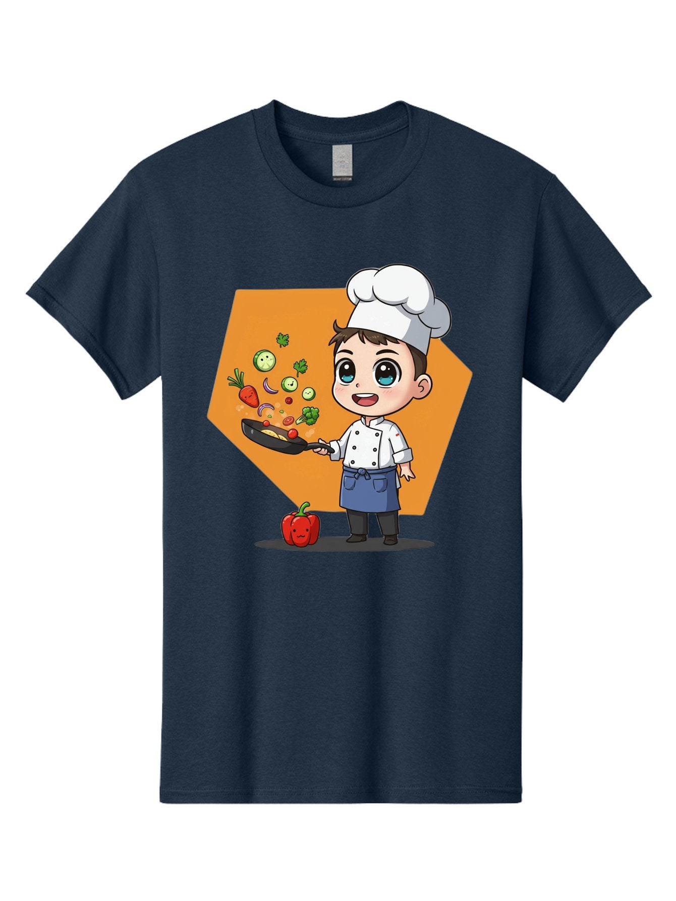 Chef-Cooking-Vegetables Men'S Graphic Tee, 100% Cotton, Comfortable Casual Summer Wear, Machine Washable, Cartoon Chef, Young Boy Cooking, Healthy Vegetables, Kitchen Skills, Chef Hat, Cooking Pan, Fresh Produce, Culinary Arts, Kid Chef Bac815 8
