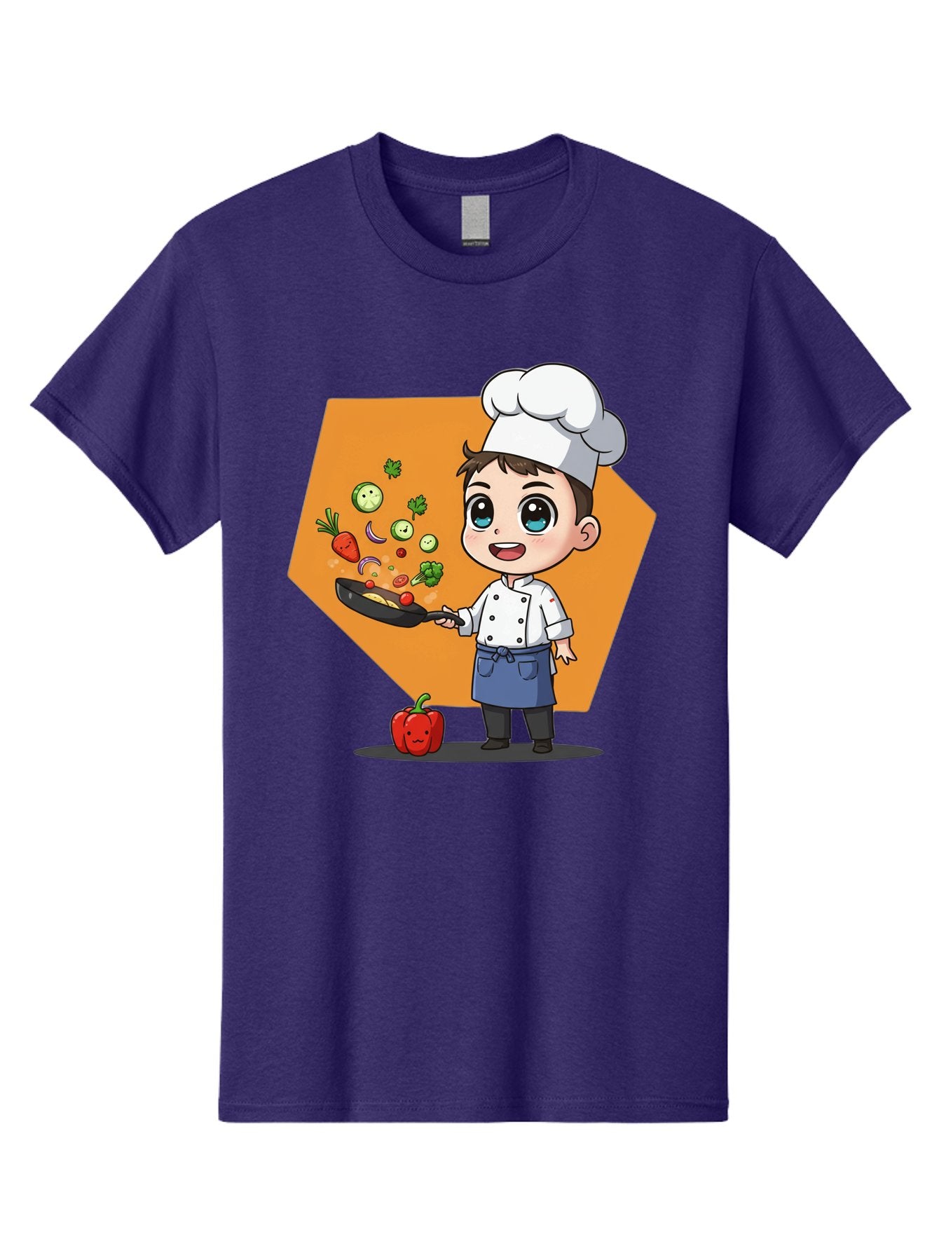 Chef-Cooking-Vegetables Men'S Graphic Tee, 100% Cotton, Comfortable Casual Summer Wear, Machine Washable, Cartoon Chef, Young Boy Cooking, Healthy Vegetables, Kitchen Skills, Chef Hat, Cooking Pan, Fresh Produce, Culinary Arts, Kid Chef Bac815 7