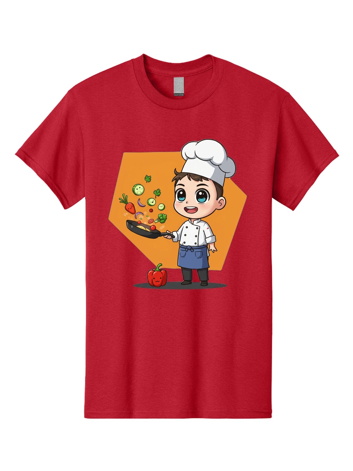 Chef-Cooking-Vegetables Men'S Graphic Tee, 100% Cotton, Comfortable Casual Summer Wear, Machine Washable, Cartoon Chef, Young Boy Cooking, Healthy Vegetables, Kitchen Skills, Chef Hat, Cooking Pan, Fresh Produce, Culinary Arts, Kid Chef Bac815 9