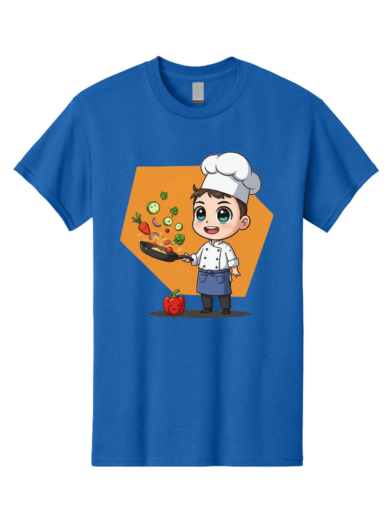 Chef-Cooking-Vegetables Men'S Graphic Tee, 100% Cotton, Comfortable Casual Summer Wear, Machine Washable, Cartoon Chef, Young Boy Cooking, Healthy Vegetables, Kitchen Skills, Chef Hat, Cooking Pan, Fresh Produce, Culinary Arts, Kid Chef Bac815 14