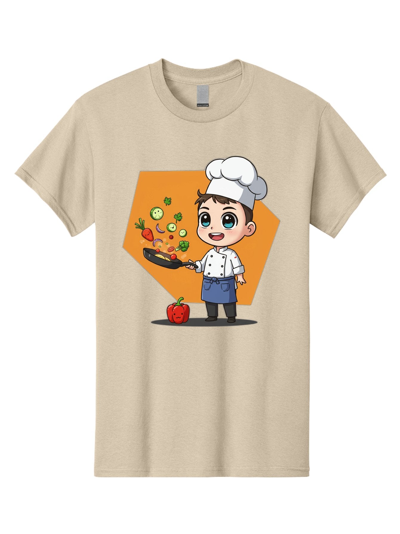 Chef-Cooking-Vegetables Men'S Graphic Tee, 100% Cotton, Comfortable Casual Summer Wear, Machine Washable, Cartoon Chef, Young Boy Cooking, Healthy Vegetables, Kitchen Skills, Chef Hat, Cooking Pan, Fresh Produce, Culinary Arts, Kid Chef Bac815 5