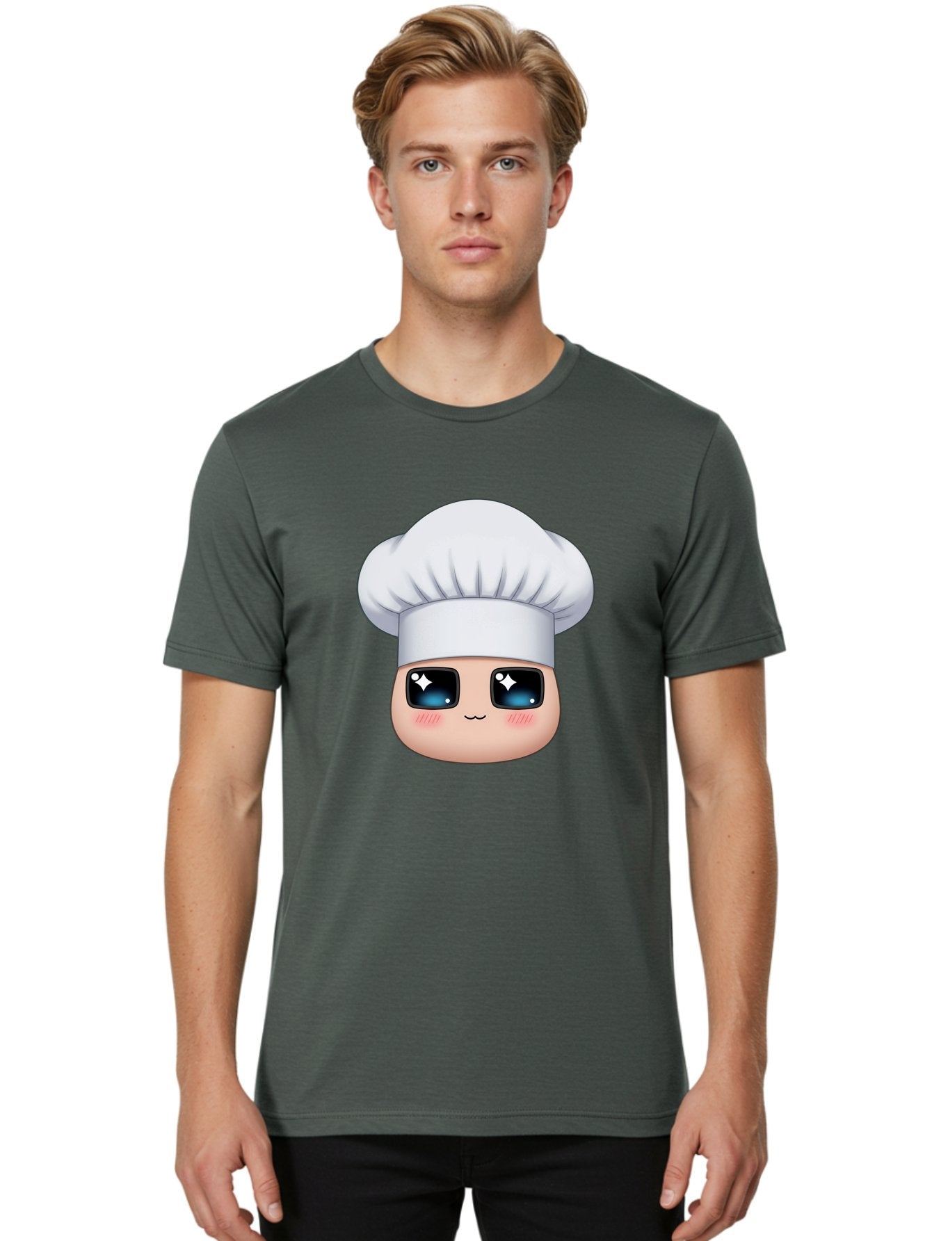 Chef-Emoji-1 Men'S Graphic Tee, 100% Cotton, Comfortable Casual Summer Wear, Machine Washable, Cartoon Chef, Cooking Emoji, Chef Hat, Cute Face, Sparkle Eyes, Rosy Cheeks, Kawaii Style, Culinary Art, Foodie, Cooking Enthusiast Bac816 20