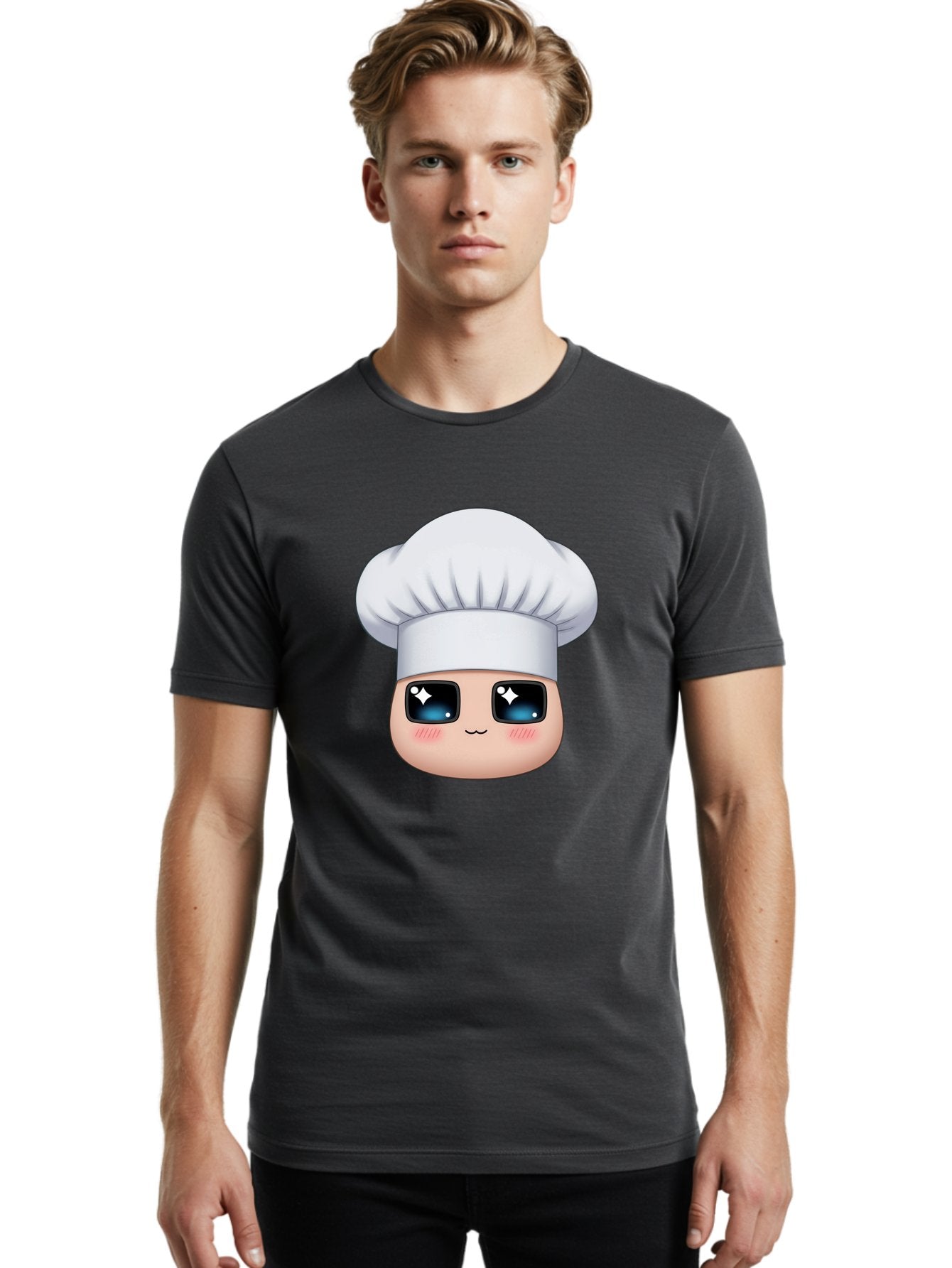 Chef-Emoji-1 Men'S Graphic Tee, 100% Cotton, Comfortable Casual Summer Wear, Machine Washable, Cartoon Chef, Cooking Emoji, Chef Hat, Cute Face, Sparkle Eyes, Rosy Cheeks, Kawaii Style, Culinary Art, Foodie, Cooking Enthusiast Bac816 19