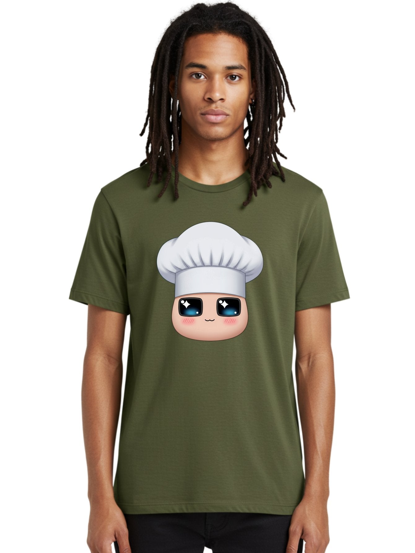 Chef-Emoji-1 Men'S Graphic Tee, 100% Cotton, Comfortable Casual Summer Wear, Machine Washable, Cartoon Chef, Cooking Emoji, Chef Hat, Cute Face, Sparkle Eyes, Rosy Cheeks, Kawaii Style, Culinary Art, Foodie, Cooking Enthusiast Bac816 27