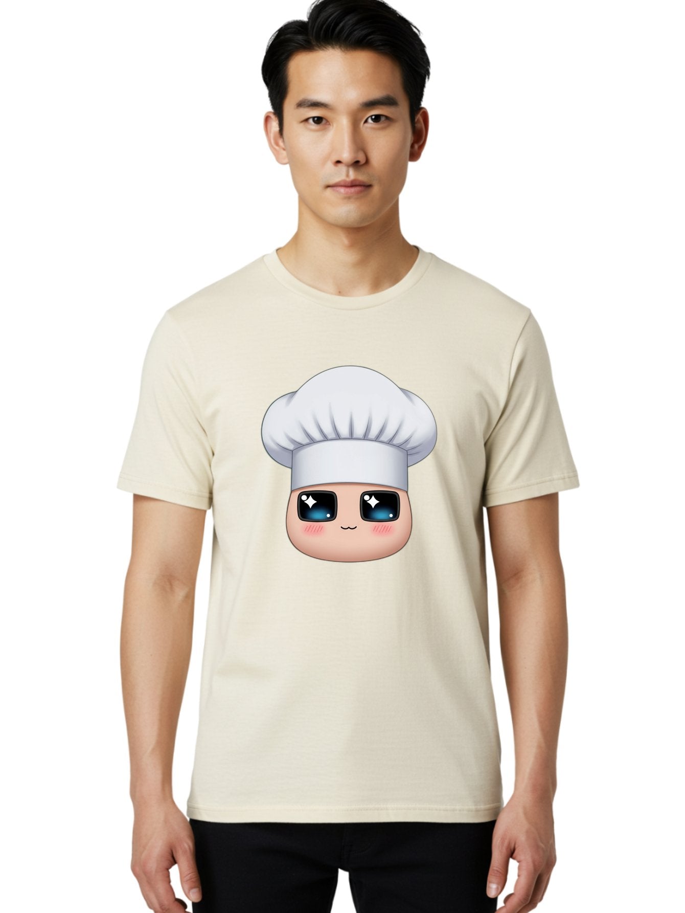 Chef-Emoji-1 Men'S Graphic Tee, 100% Cotton, Comfortable Casual Summer Wear, Machine Washable, Cartoon Chef, Cooking Emoji, Chef Hat, Cute Face, Sparkle Eyes, Rosy Cheeks, Kawaii Style, Culinary Art, Foodie, Cooking Enthusiast Bac816 29