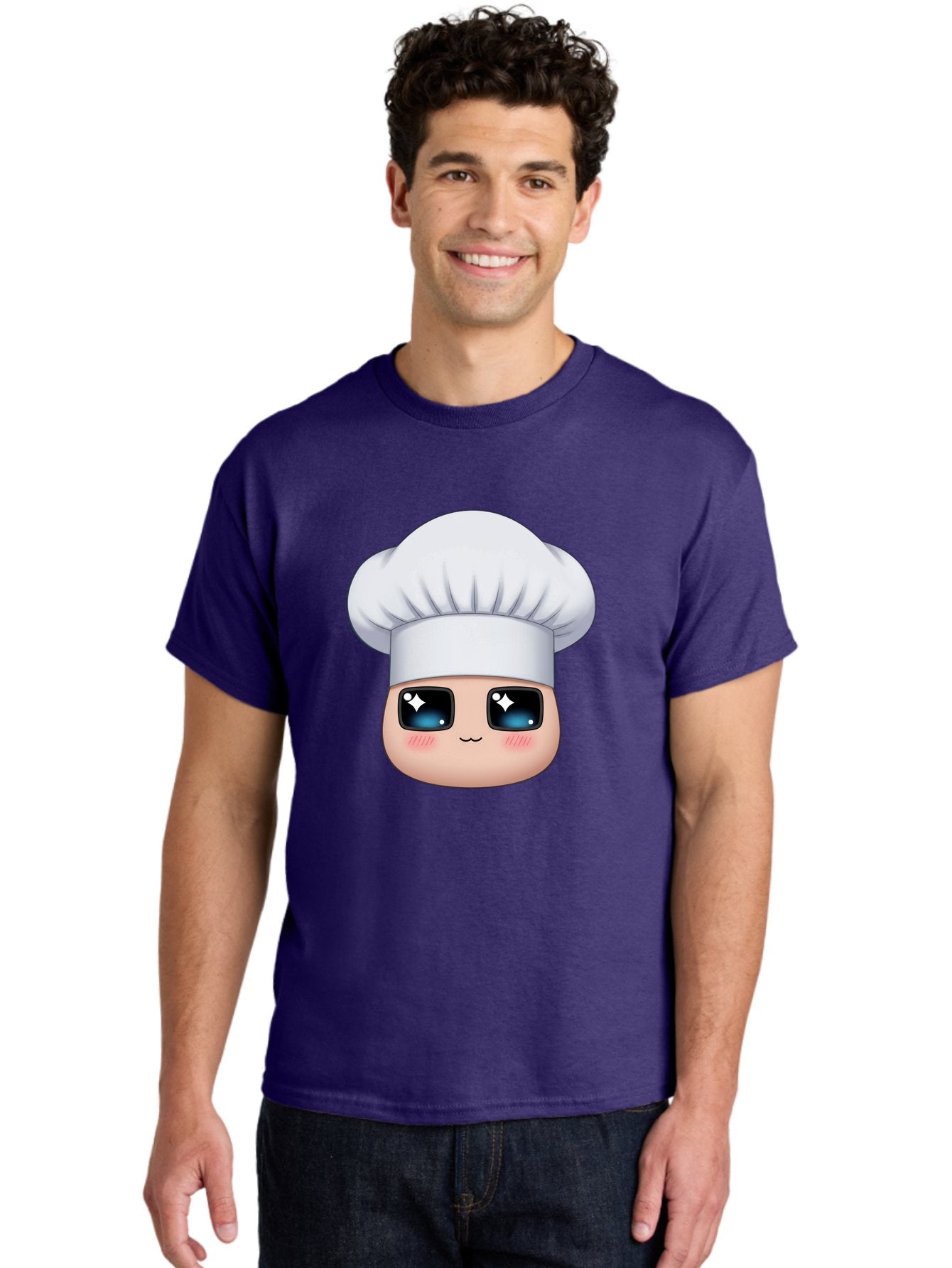 Chef-Emoji-1 Men'S Graphic Tee, 100% Cotton, Comfortable Casual Summer Wear, Machine Washable, Cartoon Chef, Cooking Emoji, Chef Hat, Cute Face, Sparkle Eyes, Rosy Cheeks, Kawaii Style, Culinary Art, Foodie, Cooking Enthusiast Bac816 26