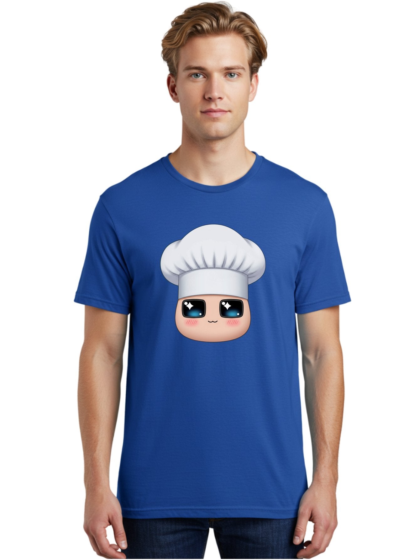 Chef-Emoji-1 Men'S Graphic Tee, 100% Cotton, Comfortable Casual Summer Wear, Machine Washable, Cartoon Chef, Cooking Emoji, Chef Hat, Cute Face, Sparkle Eyes, Rosy Cheeks, Kawaii Style, Culinary Art, Foodie, Cooking Enthusiast Bac816 18