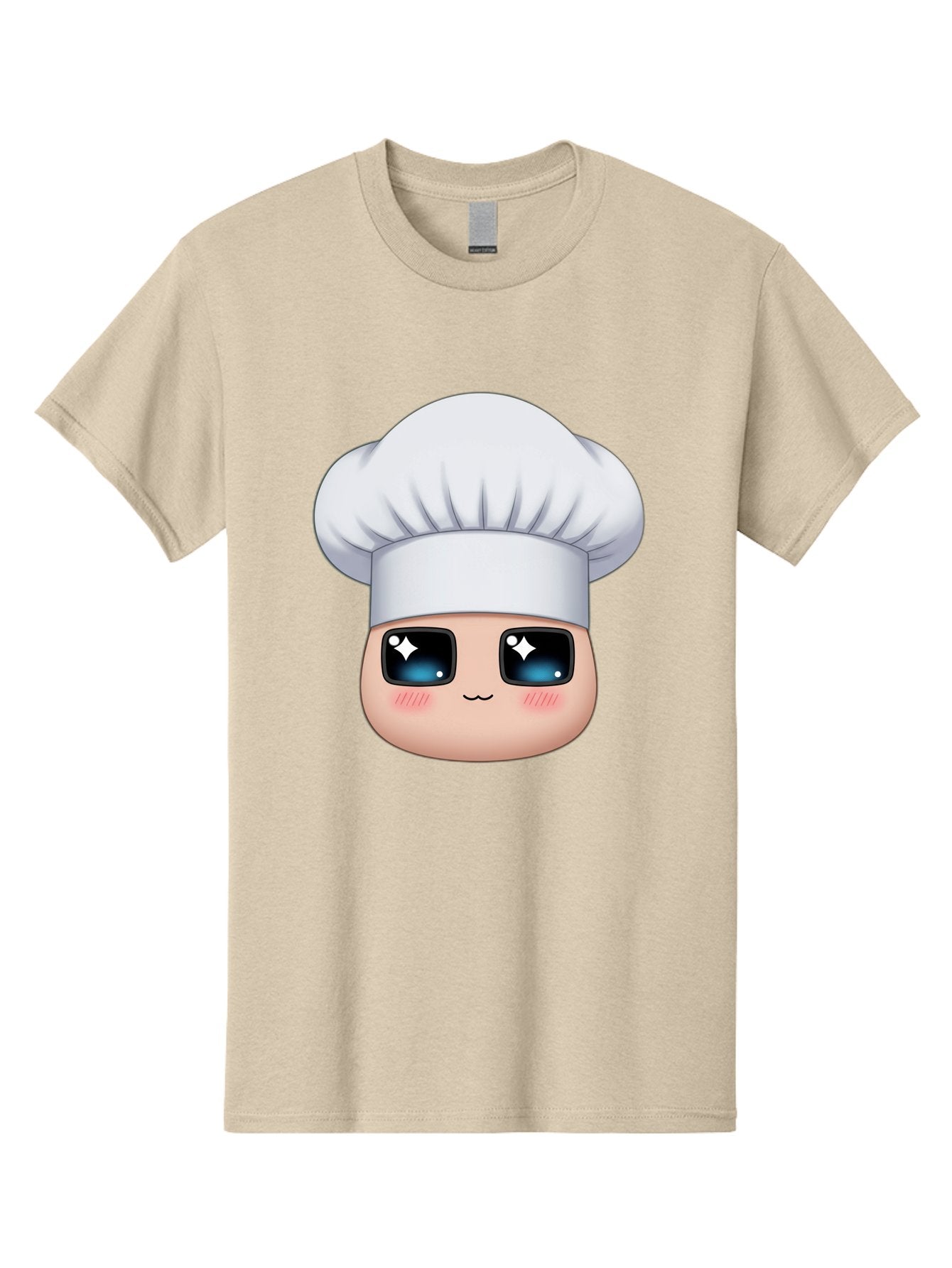 Chef-Emoji-1 Men'S Graphic Tee, 100% Cotton, Comfortable Casual Summer Wear, Machine Washable, Cartoon Chef, Cooking Emoji, Chef Hat, Cute Face, Sparkle Eyes, Rosy Cheeks, Kawaii Style, Culinary Art, Foodie, Cooking Enthusiast Bac816