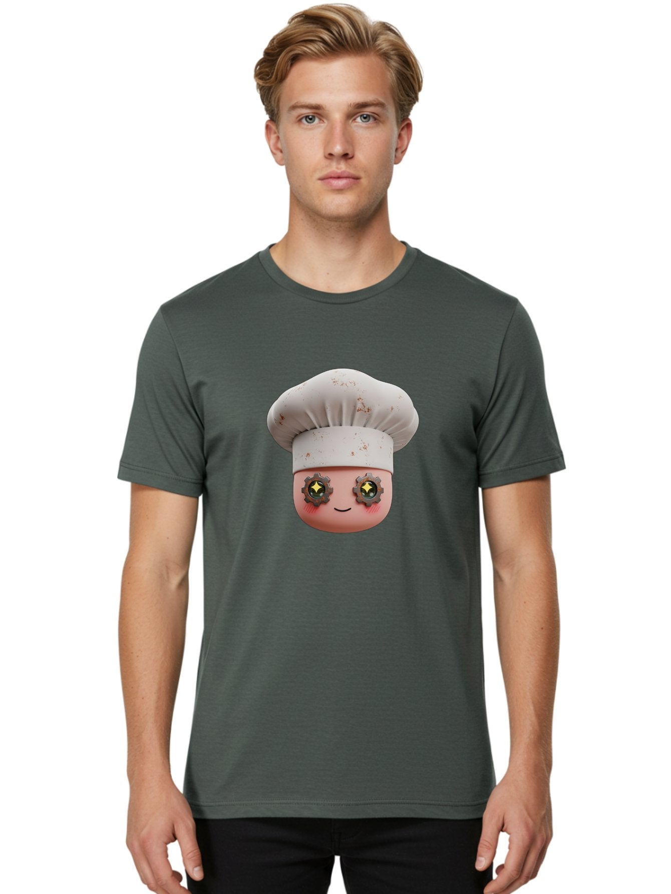 Chef-Emoji-2 Men'S Graphic Tee, 100% Cotton, Comfortable Casual Summer Wear, Machine Washable, Cartoon Chef, Cooking Emoji, Chef Hat, Robotic Eyes, Culinary Art, Kitchen Creativity, Digital Character, Foodie Fun, Animated Chef, Bac817 27