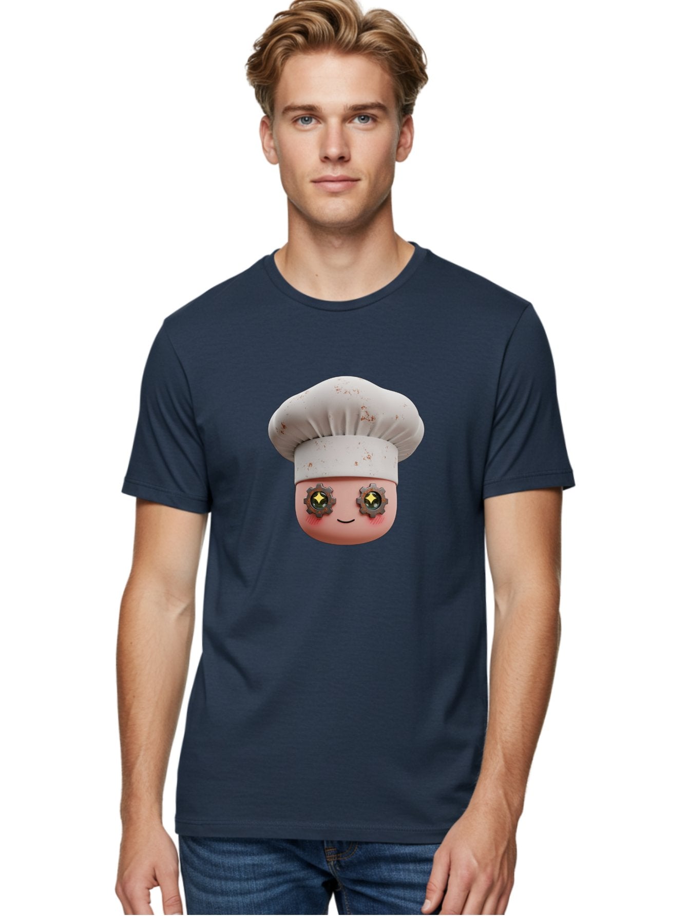 Chef-Emoji-2 Men'S Graphic Tee, 100% Cotton, Comfortable Casual Summer Wear, Machine Washable, Cartoon Chef, Cooking Emoji, Chef Hat, Robotic Eyes, Culinary Art, Kitchen Creativity, Digital Character, Foodie Fun, Animated Chef, Bac817 19