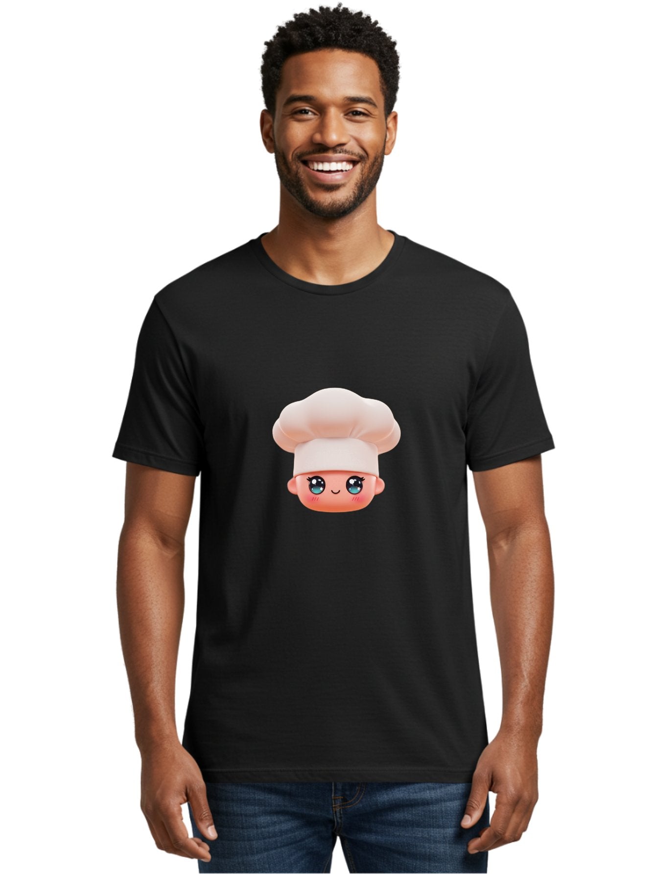 Chef-Emoji-3 Men'S Graphic Tee, 100% Cotton, Comfortable Casual Summer Wear, Machine Washable, Cartoon Character, Chef Hat, Smiling Face, Blue Eyes, Pink Cheeks, Kawaii Style, Cute Illustration, Cooking Theme, Doll Face, Fashion Accessory Bac818 28