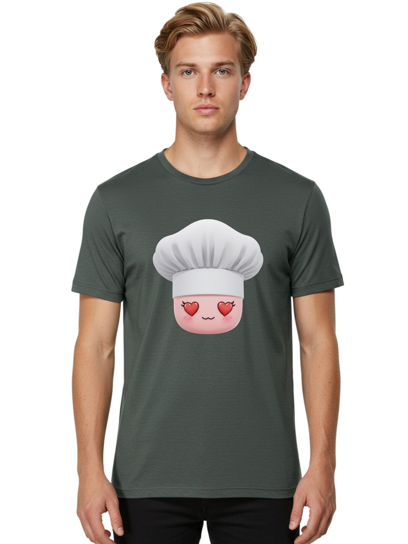 Chef-Emoji Men'S Graphic Tee, 100% Cotton, Comfortable Casual Summer Wear, Machine Washable, Cartoon Chef Hat, Chef Emoji, Cute Chef Face, Heart Eyes, Cooking Love, Culinary Passion, Adorable Character, Facial Expression, Cartoon Style Bac819 20