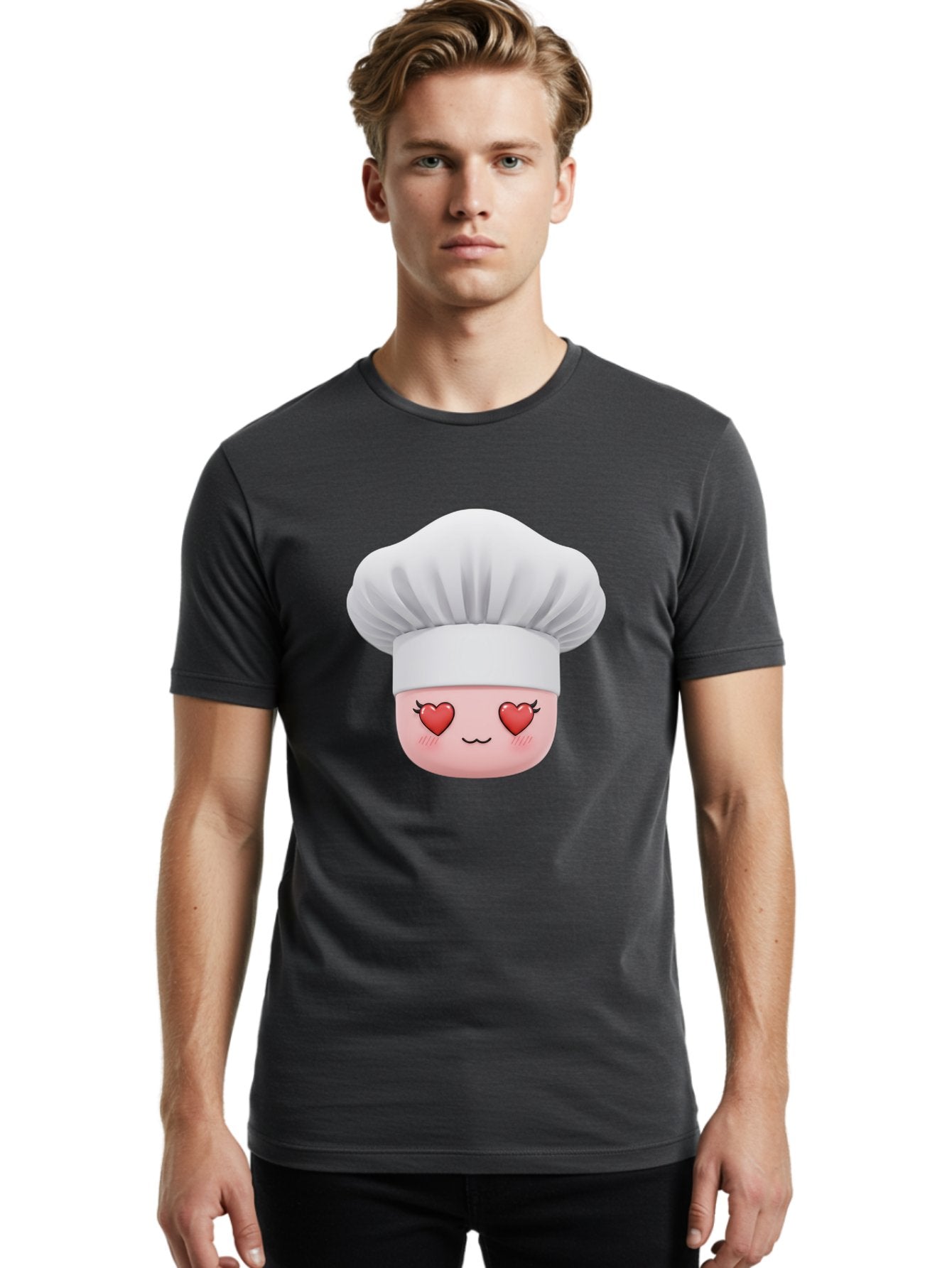Chef-Emoji Men'S Graphic Tee, 100% Cotton, Comfortable Casual Summer Wear, Machine Washable, Cartoon Chef Hat, Chef Emoji, Cute Chef Face, Heart Eyes, Cooking Love, Culinary Passion, Adorable Character, Facial Expression, Cartoon Style Bac819 30
