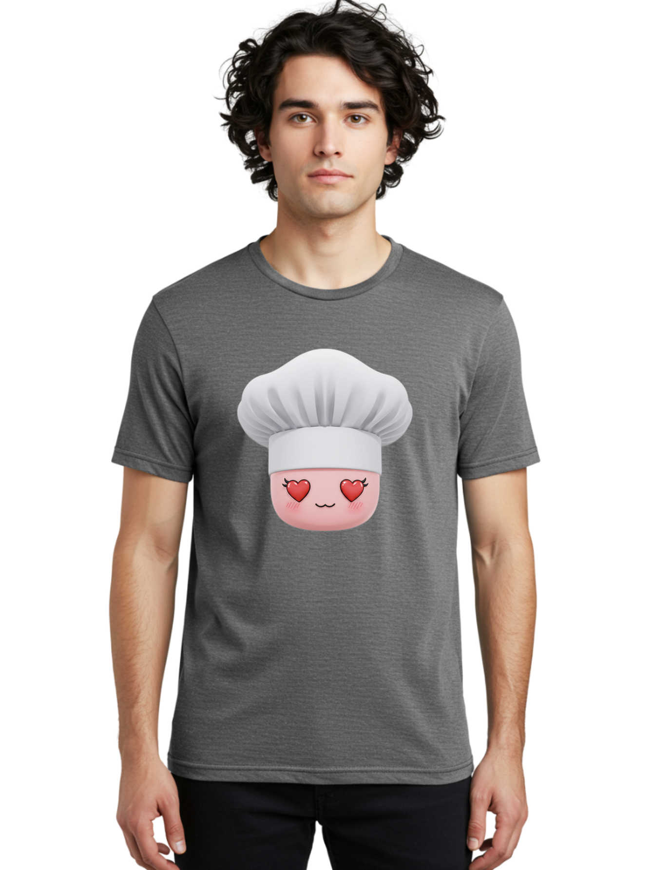Chef-Emoji Men'S Graphic Tee, 100% Cotton, Comfortable Casual Summer Wear, Machine Washable, Cartoon Chef Hat, Chef Emoji, Cute Chef Face, Heart Eyes, Cooking Love, Culinary Passion, Adorable Character, Facial Expression, Cartoon Style Bac819 17